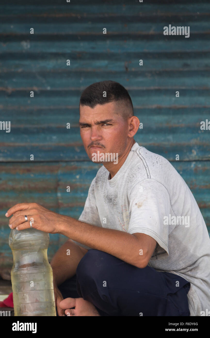 Fisher man looking at the camera in Maracaibo Lake. Venezuela Stock Photo
