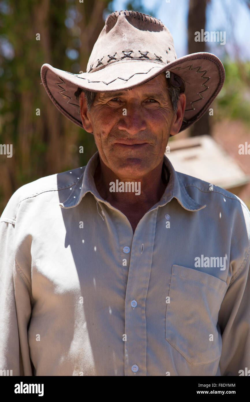 Portrait of senior gaucho with hat in Argentina Stock Photo