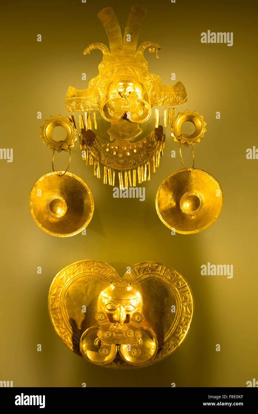 Golden object on neutral color background, Colombia Stock Photo