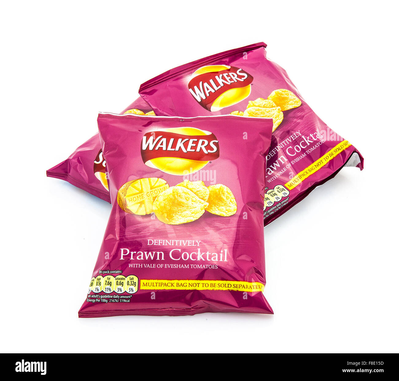 Walkers Prawn Cocktail Crisps on a white background (new 2013 packaging)  isolated on a white background Stock Photo - Alamy