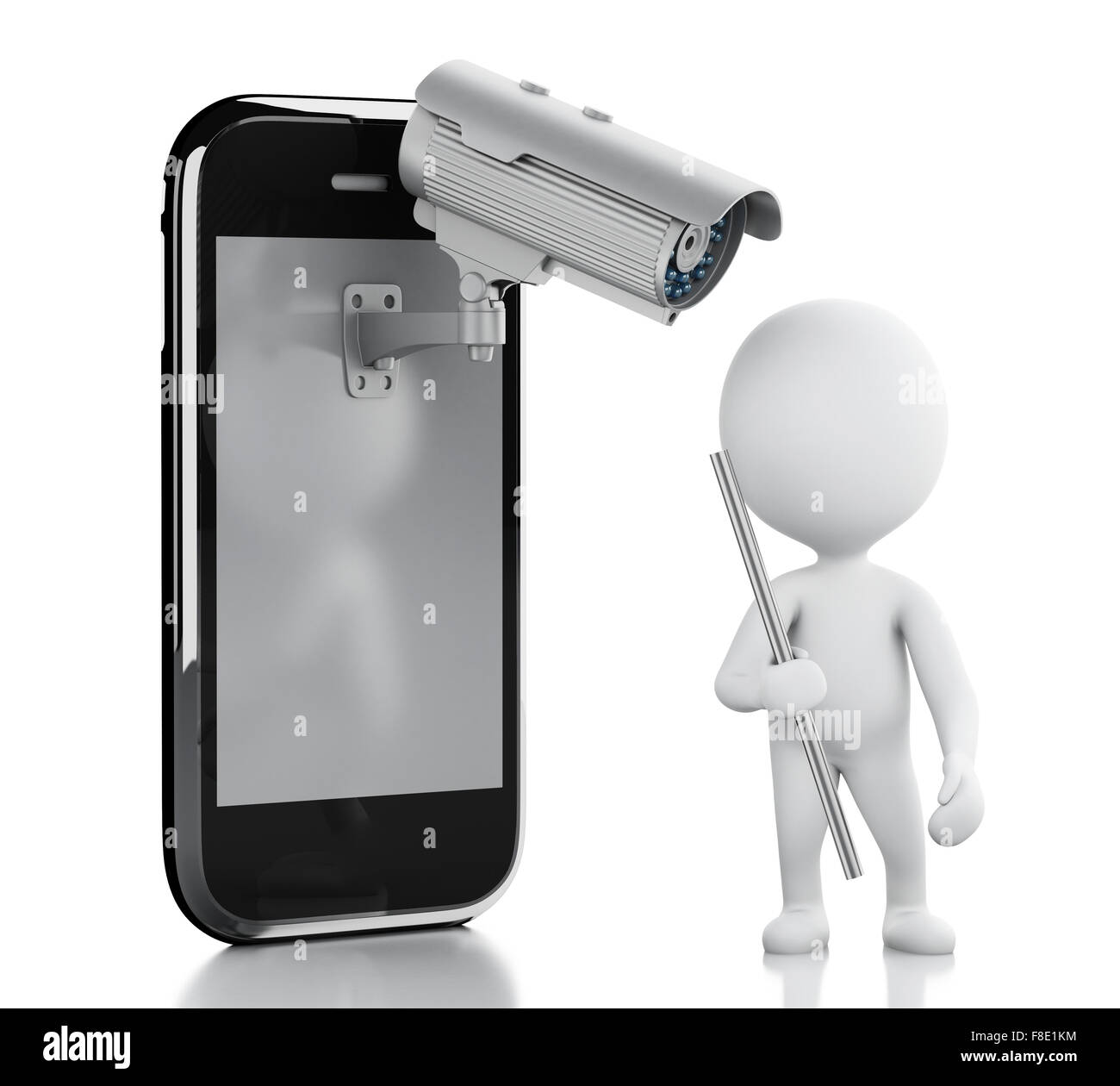 3d image. White people thief. Smartphone with Security CCTV camera. Mobile security concept. Isolated white background Stock Photo