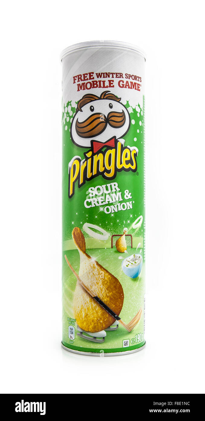 Pringles Sour Cream & Onion,  Pringles is a brand of potato and wheat-based stackable snack chips Stock Photo