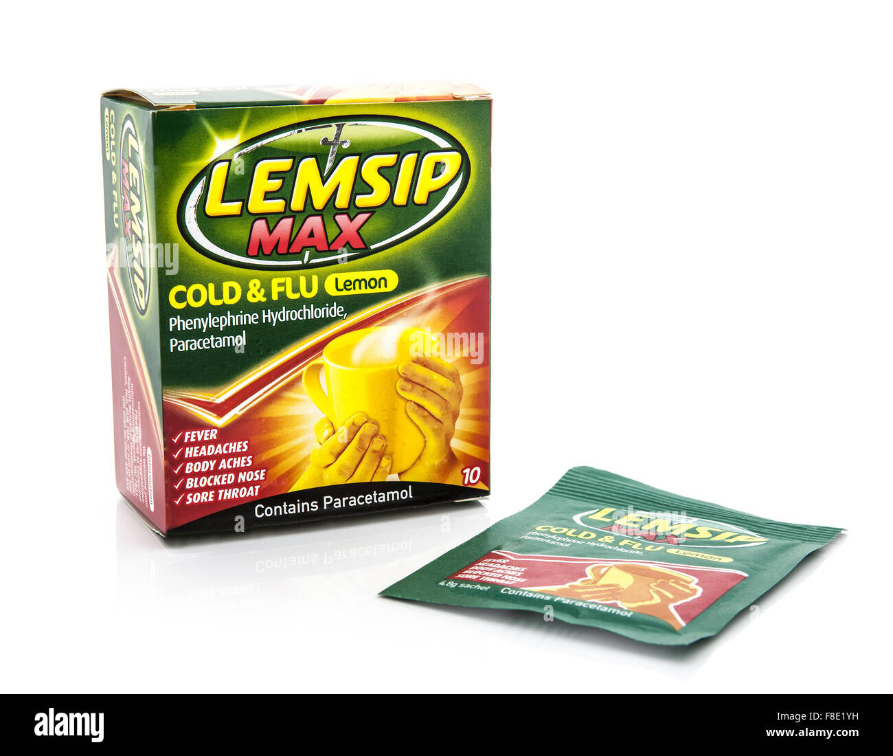 Lemsip Max for Cold and Flu on a white background Stock Photo