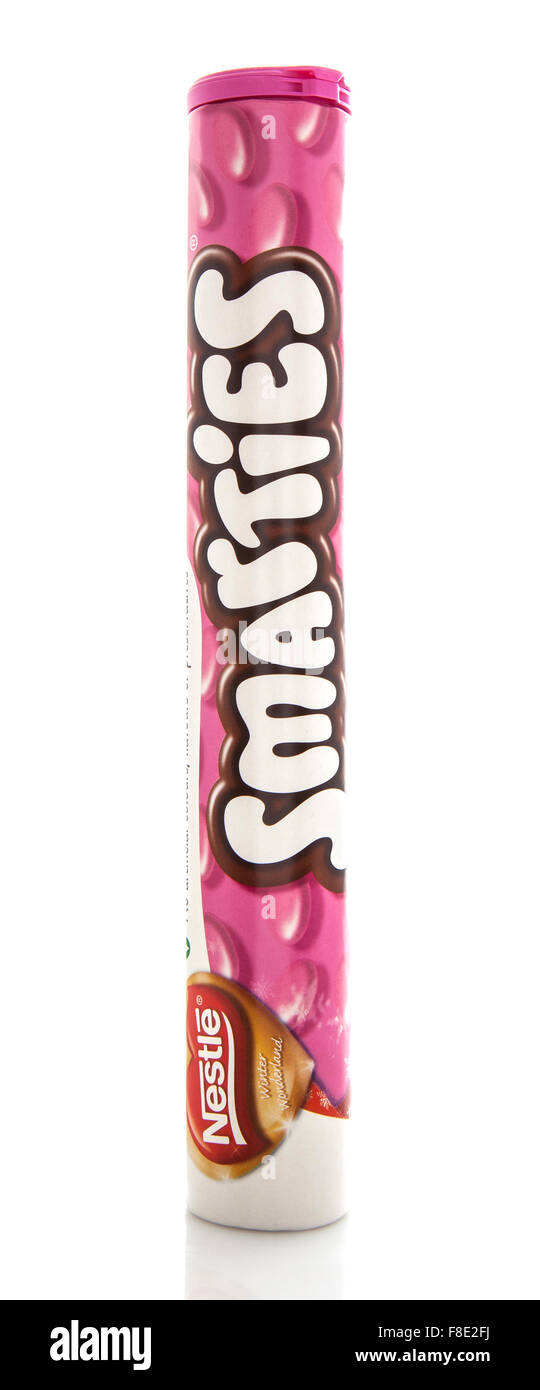Studio Shot of a Tube of Smarties on a White Background Stock Photo