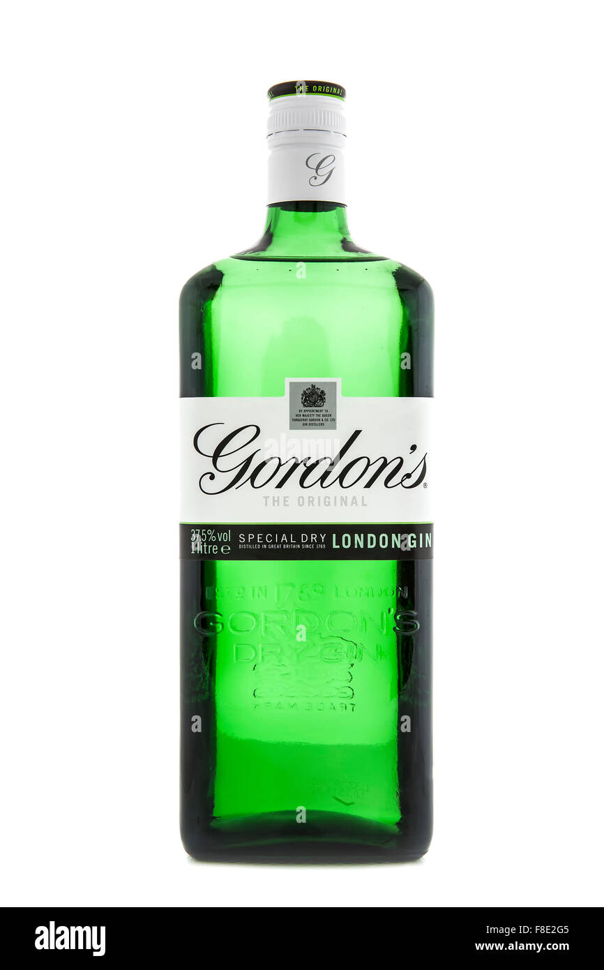 Original Gordon's London Dry Gin bottle . Gordon's Gin was developed in London 1769 by Scot Alexander Gordon Stock Photo