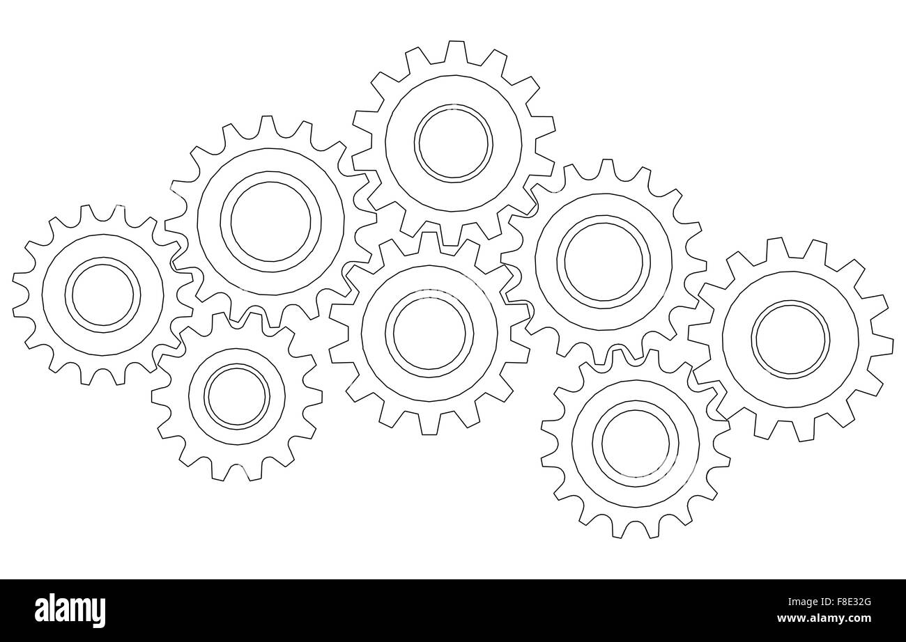 Vector Cog wheel gear mechanism closeup. White background Stock Vector