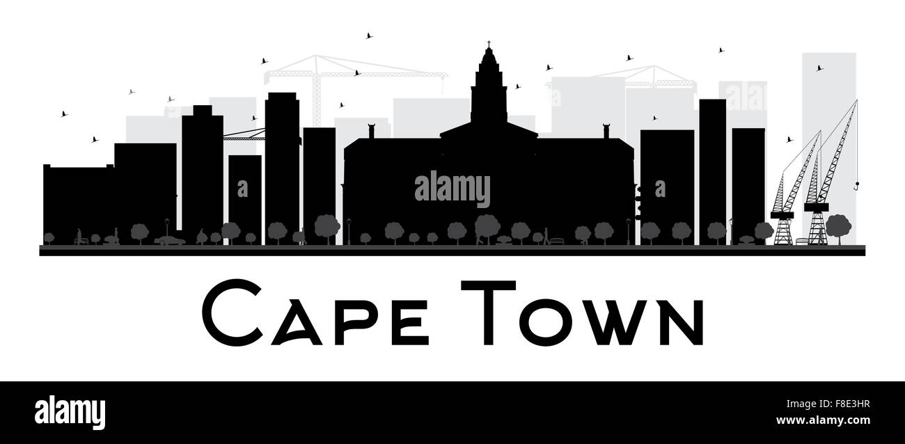Cape Town City skyline black and white silhouette. Vector illustration