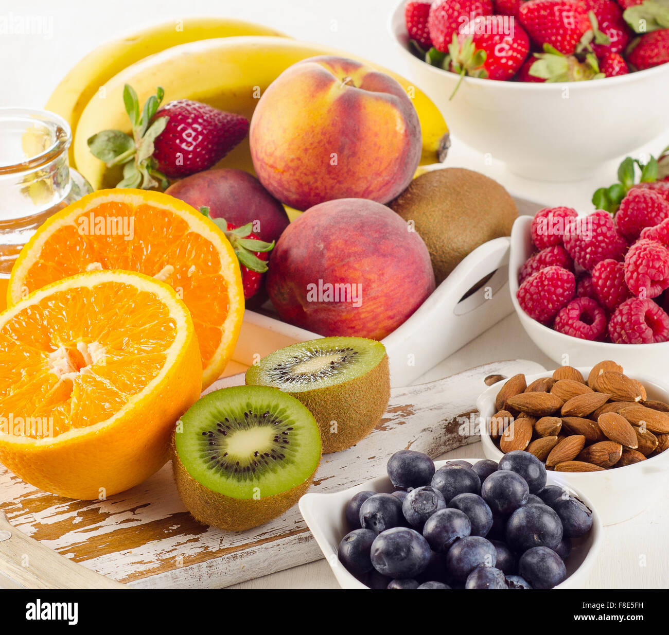 Mixed fresh fruits and berries. Diet eating. Selective focus Stock ...