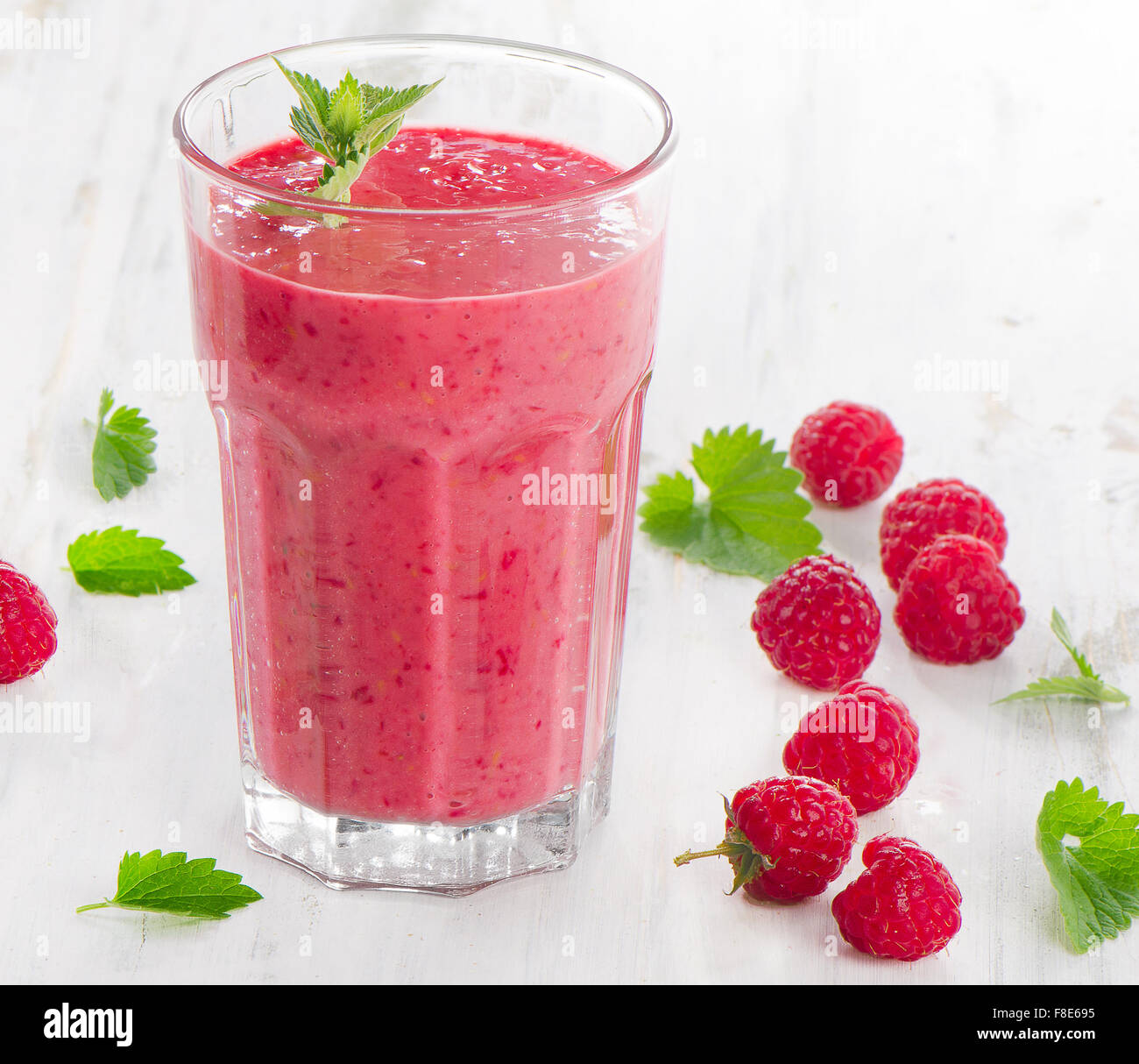 Fresh Raspberry smoothie for breakfast. Selective focus Stock Photo