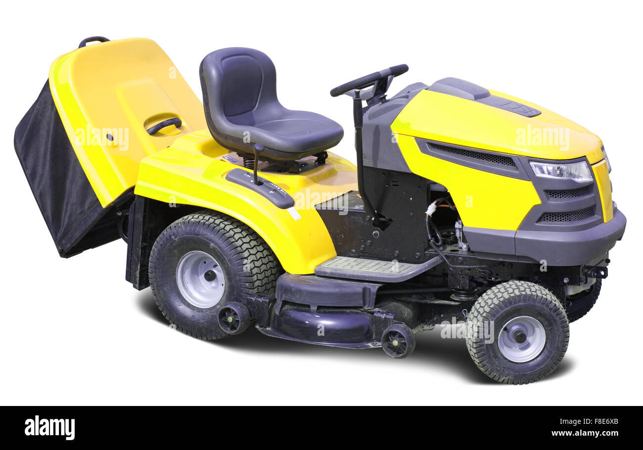 Yellow lawn mower. Isolated over white background Stock Photo