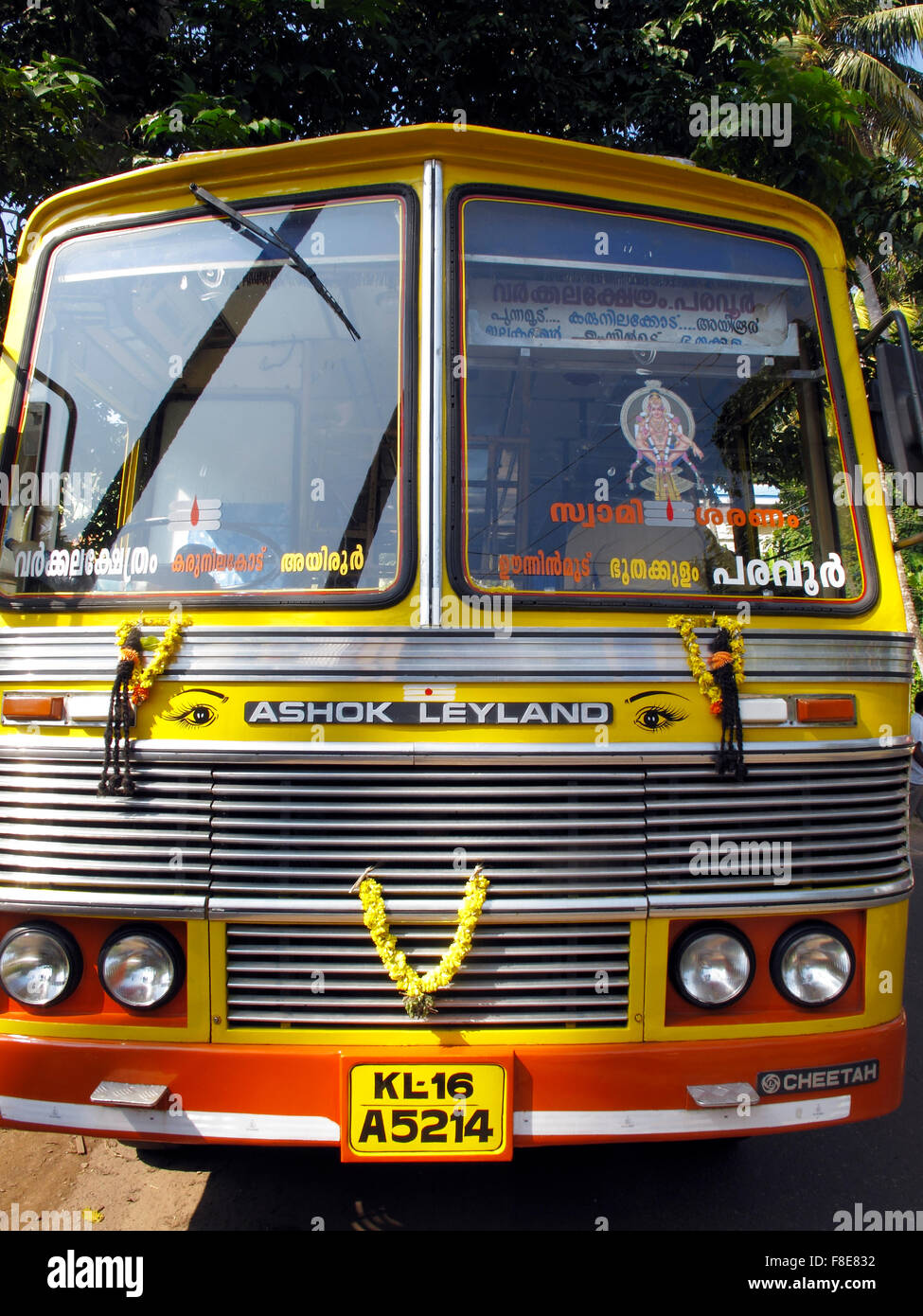 Front of a bus in Varkala, Kerala, India Stock Photo