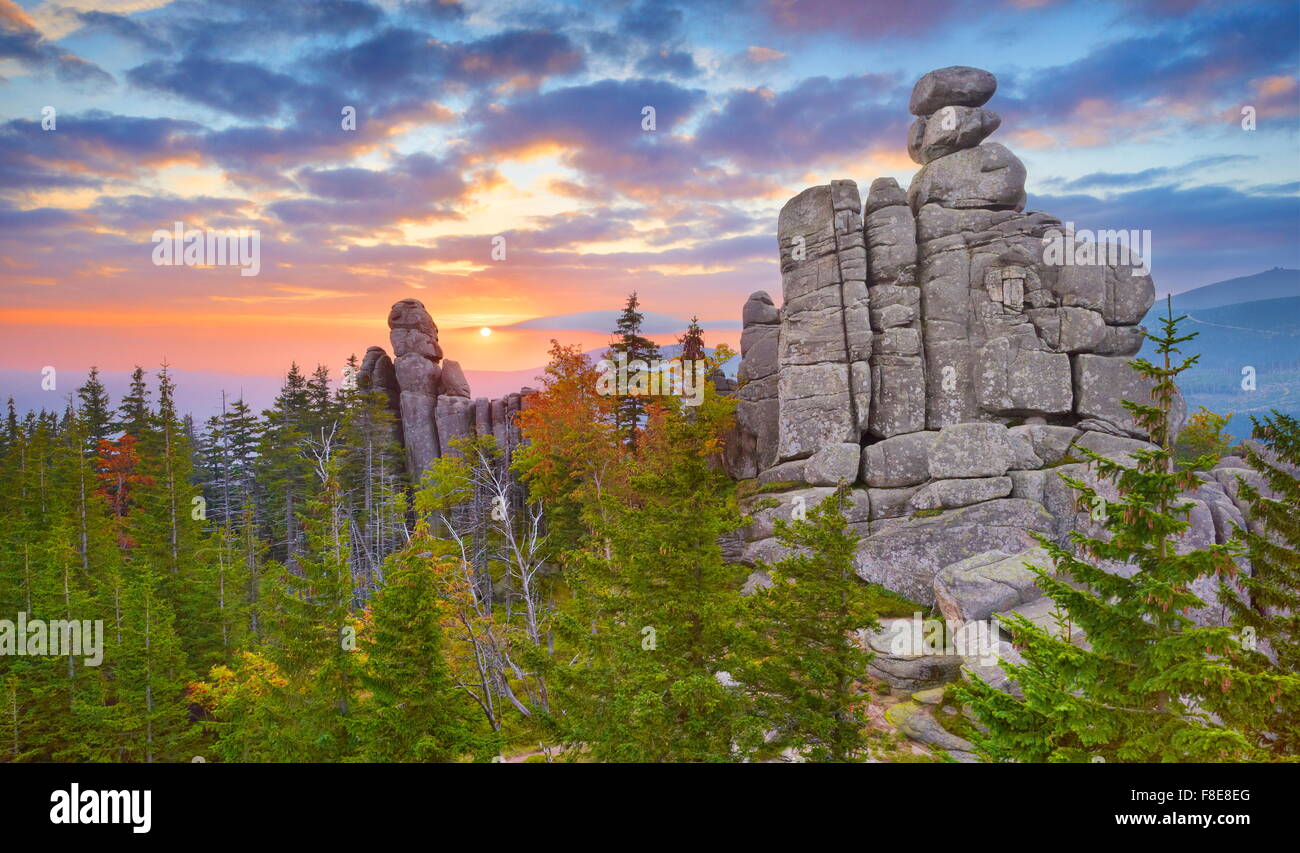 The Karkonosze National Park, Rock Formation 'Pielgrzymy' Poland, Europe Stock Photo