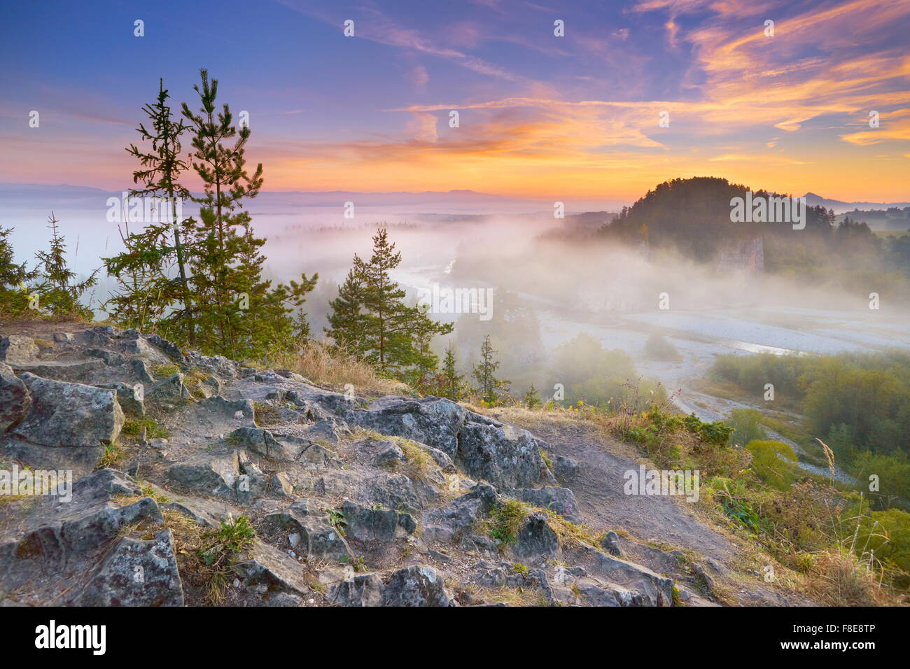 Nature Reserve 'Przelom Bialki', Pieniny National Park, before sunrise, Poland, Europe Stock Photo