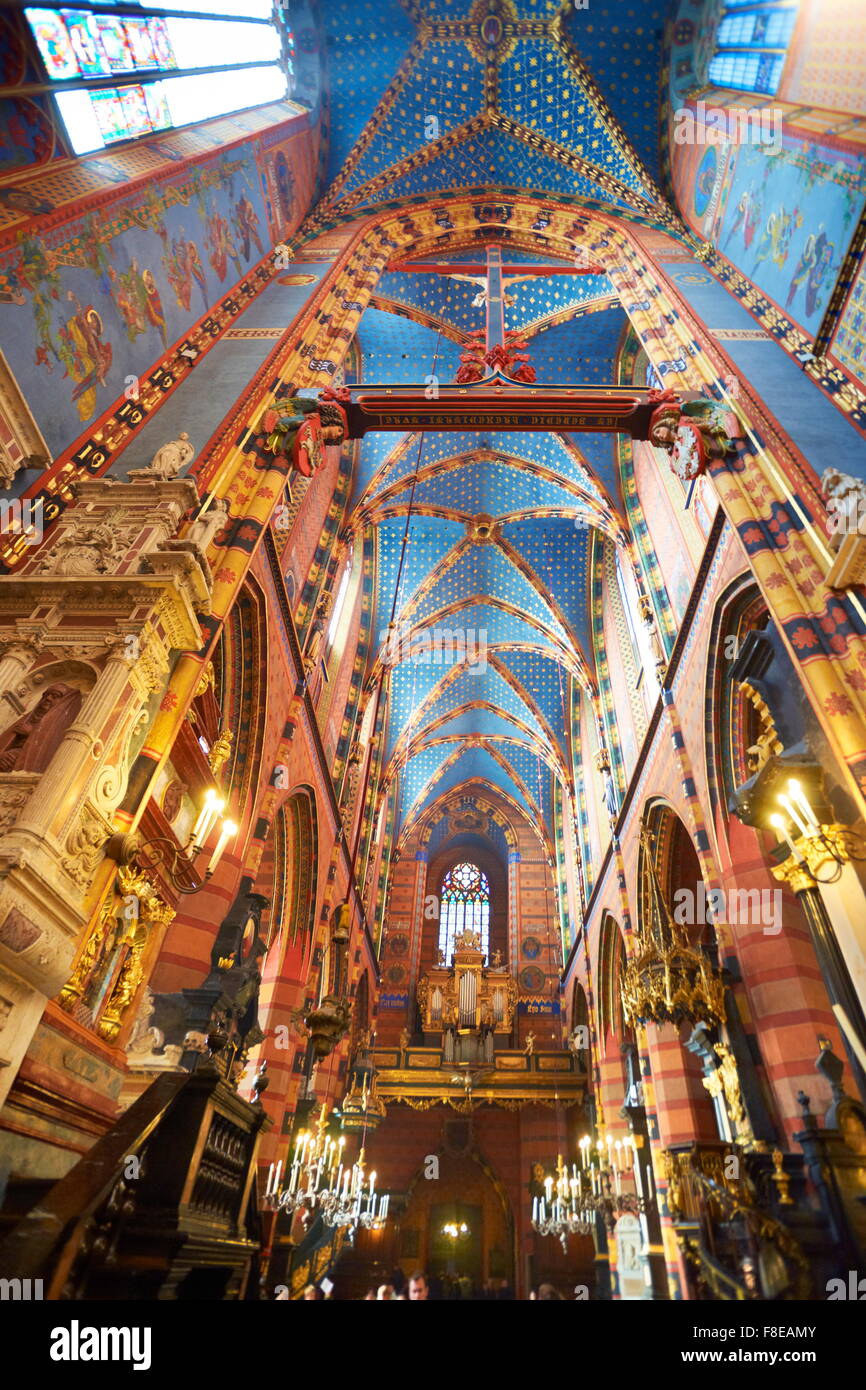 Church of Our Lady Assumed into Heaven (St. Mary's Church), interior of the Basilica, Krakow (Cracow), Poland, Europe (UNESCO) Stock Photo