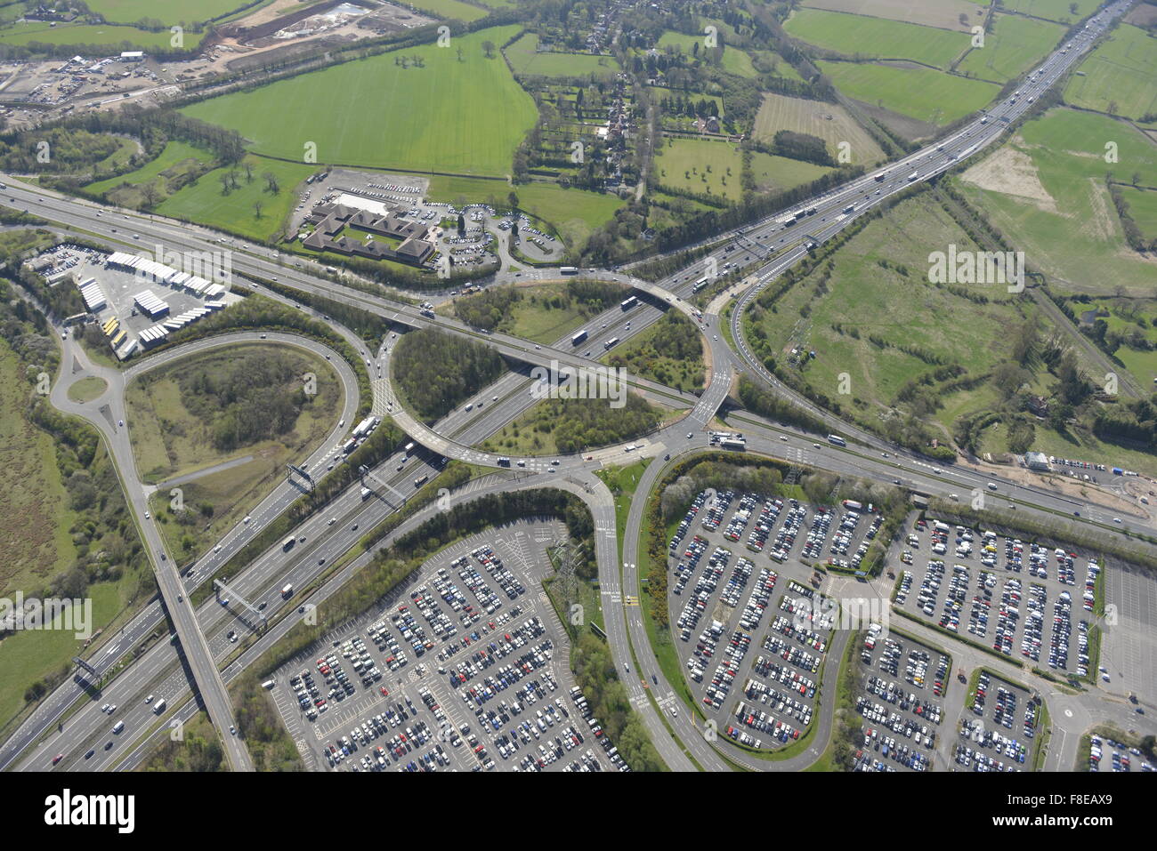 An aerial view of Junction 6 of the M42 for Birmingham NEC and Coventry Stock Photo