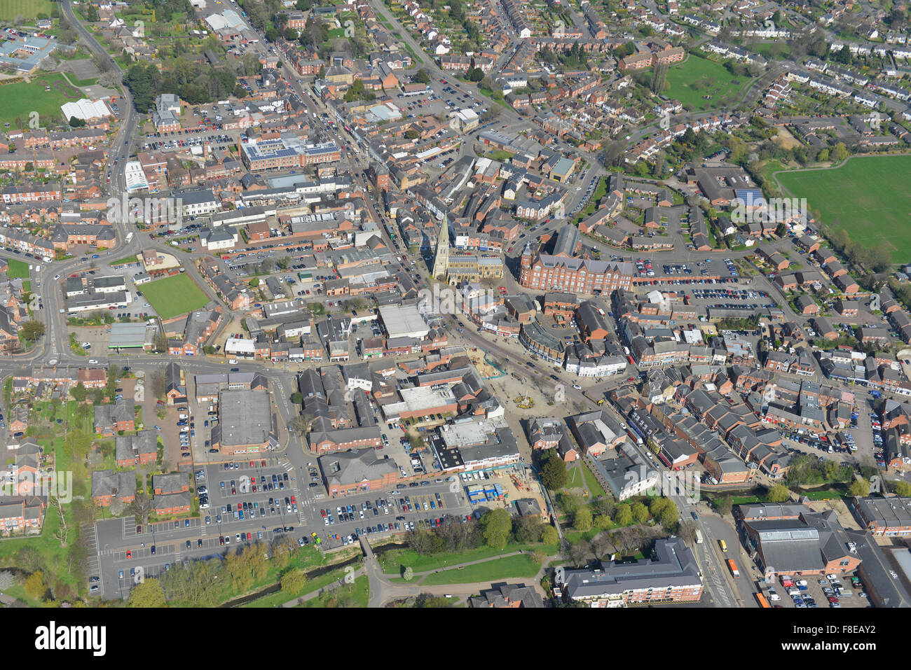 An aerial view of the Leicestershire town of Market Harborough Stock Photo