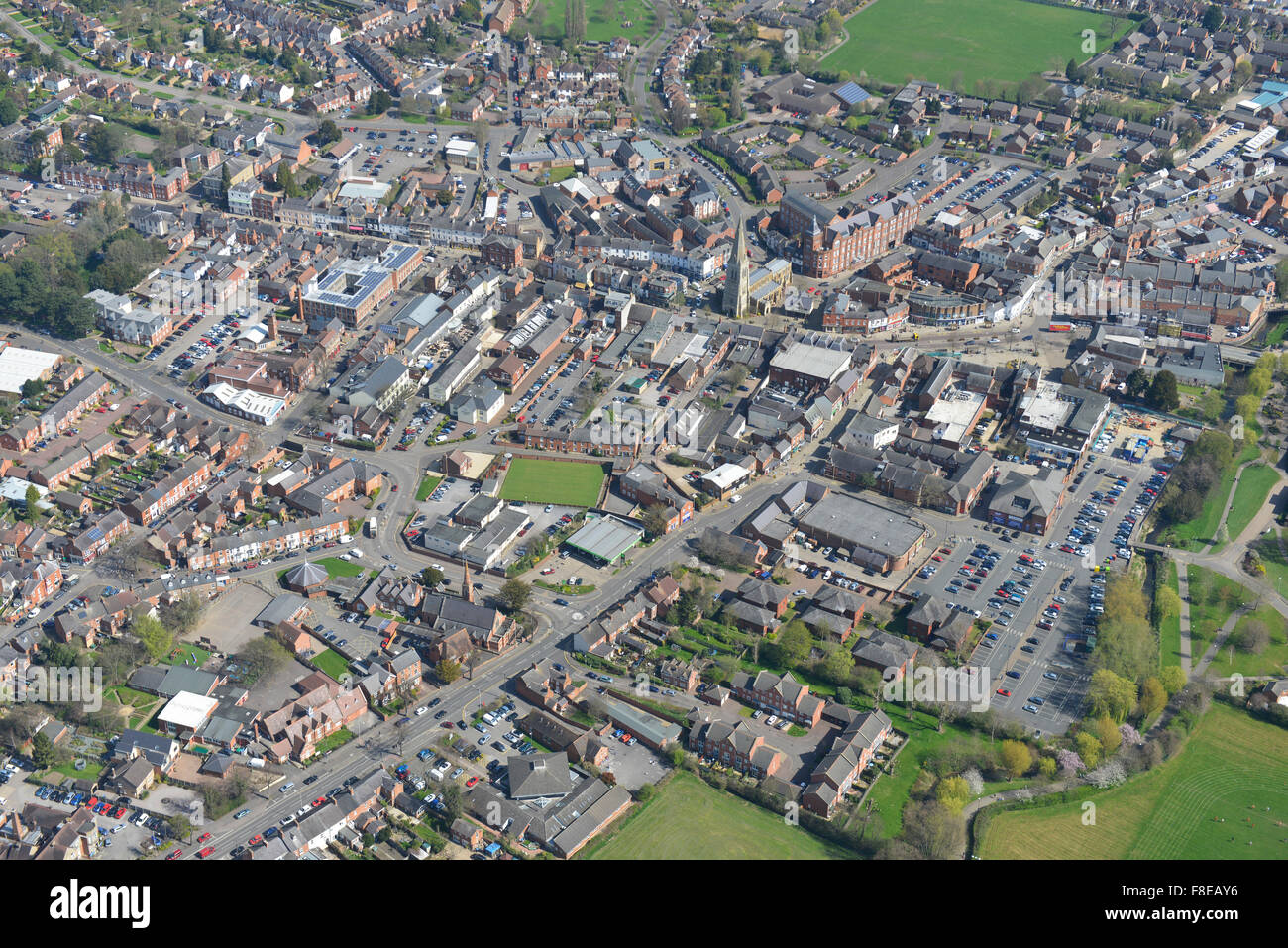 An aerial view of the Leicestershire town of Market Harborough Stock Photo