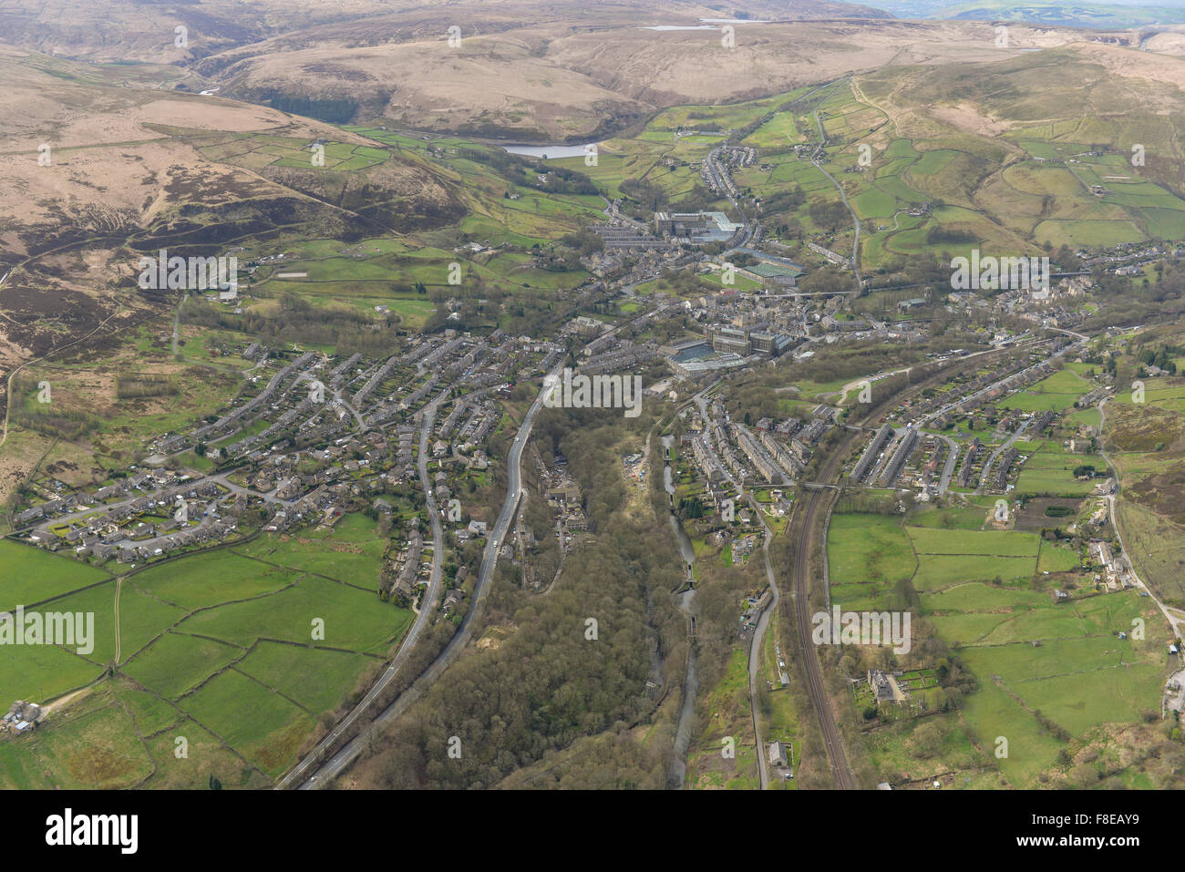 An aerial view of the large West Yorkshire of Marsden Stock Photo