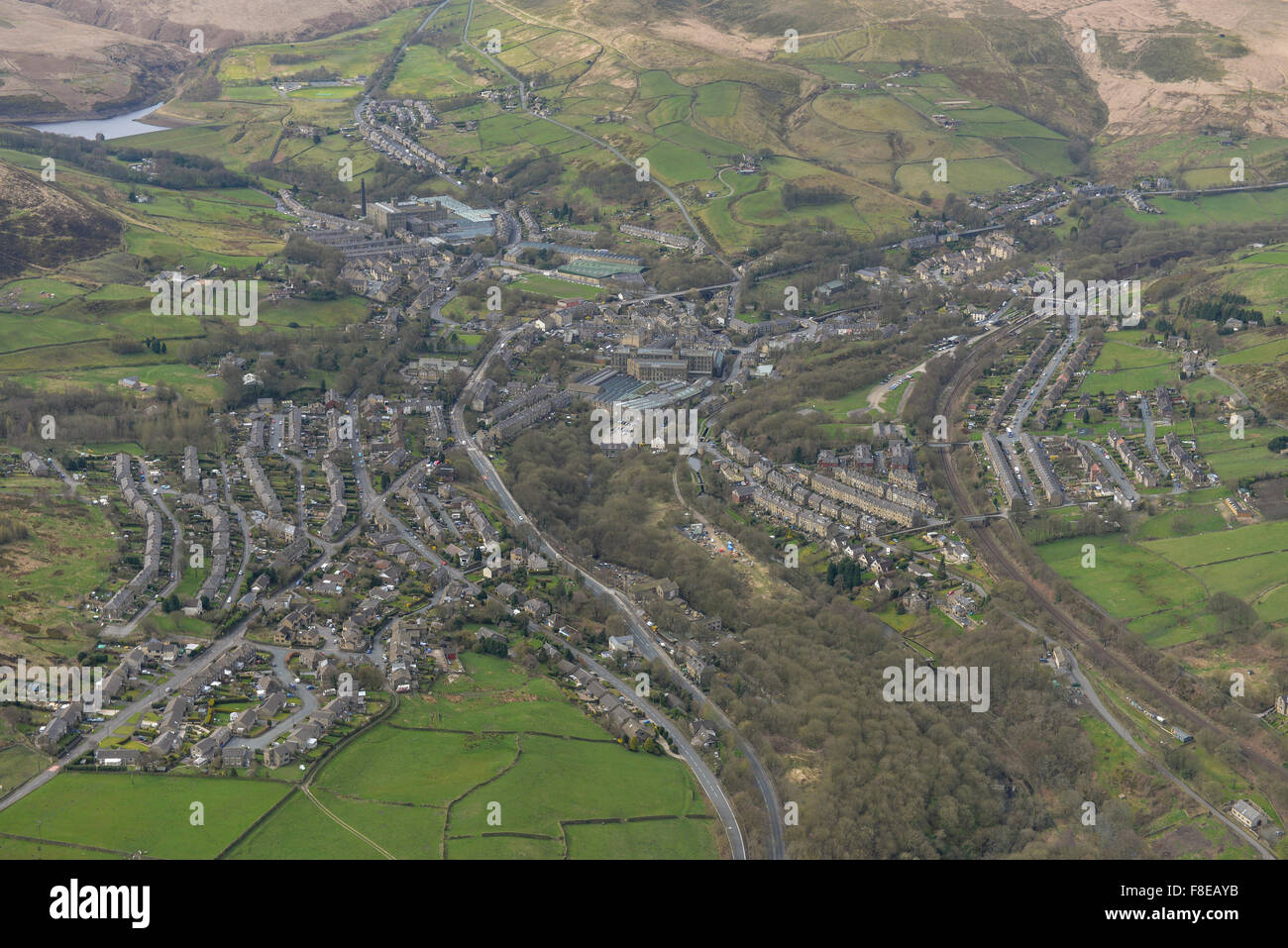 An aerial view of the large West Yorkshire of Marsden Stock Photo