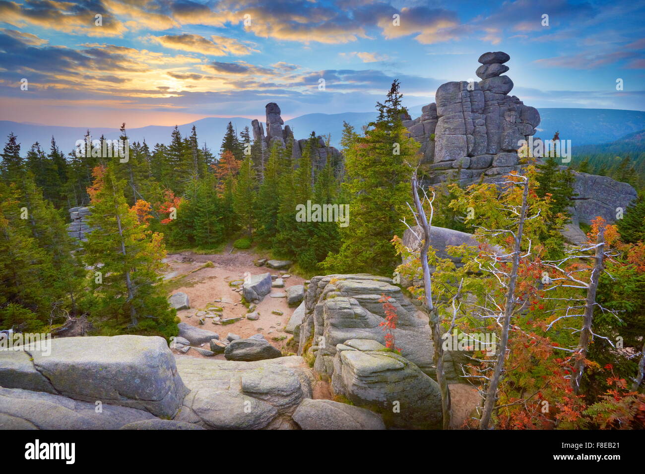 The Karkonosze National Park, Rock Formation 'Pielgrzymy' Poland, Europe Stock Photo