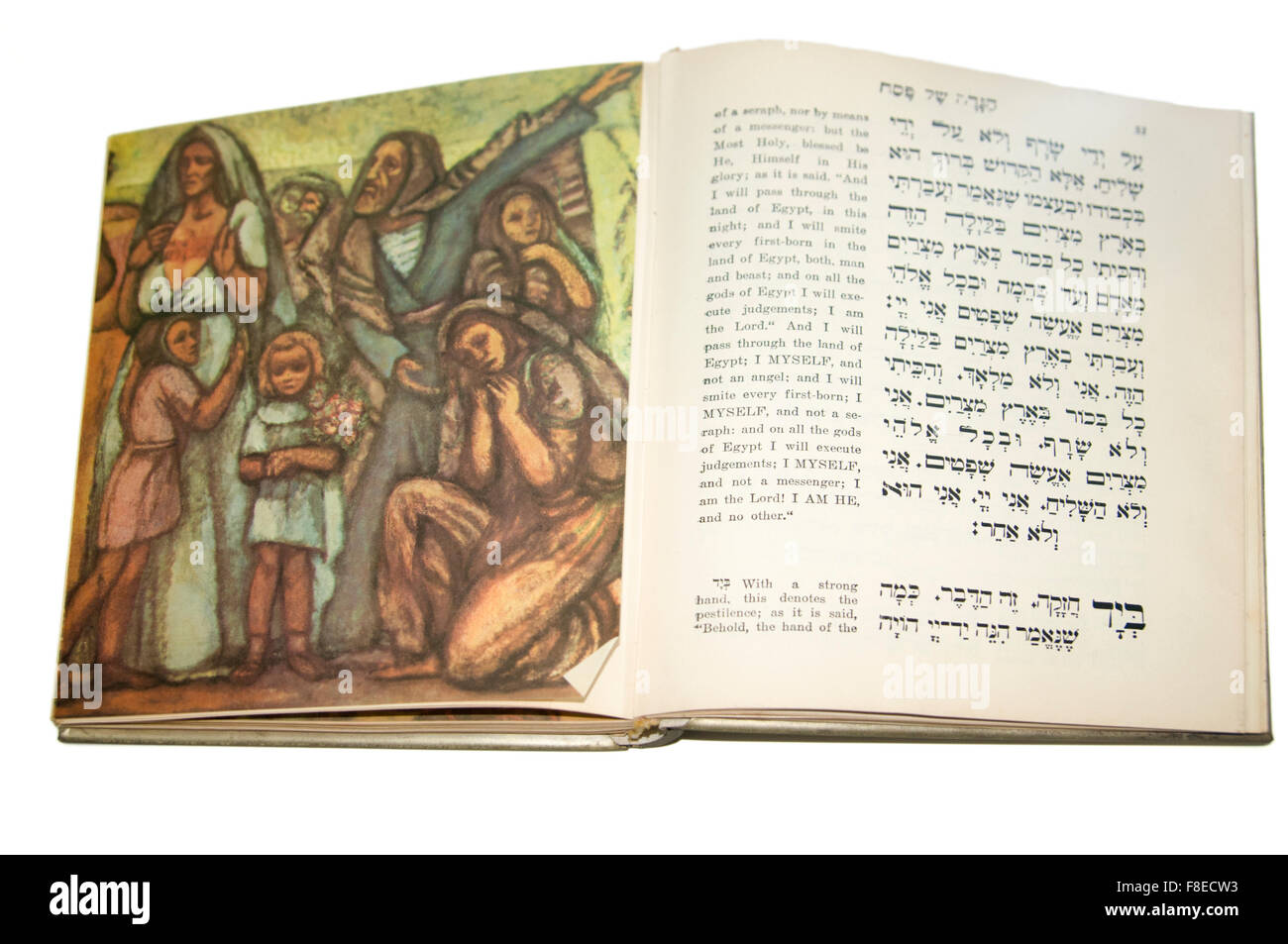 Decorated illustrated Passover Haggadah On white Background Stock Photo