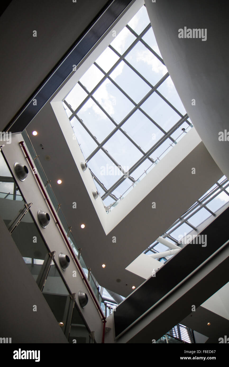 interior detail of modern building with glass windows and air vent Stock Photo