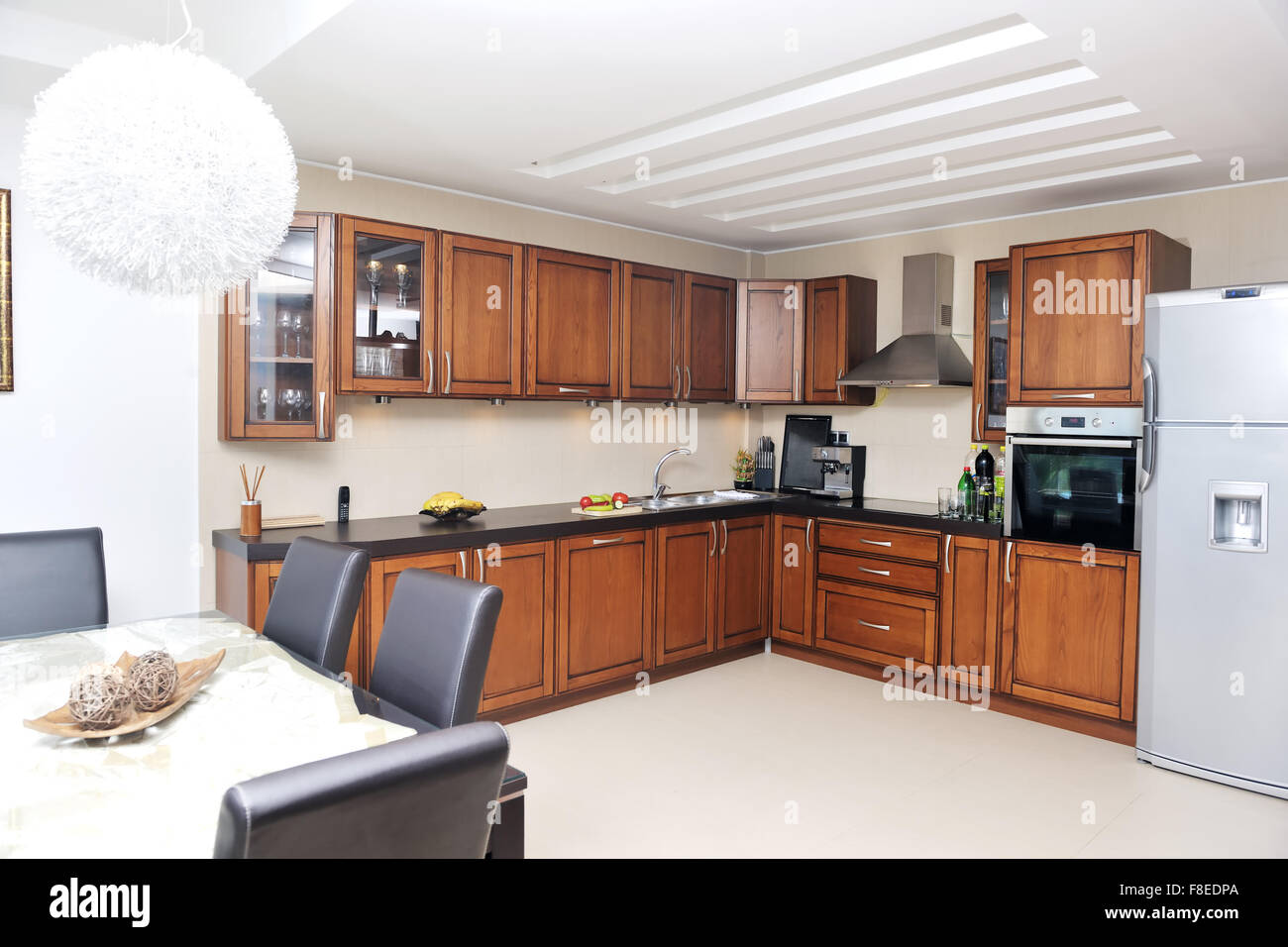 Beautiful and modern kitchen interior design in new home Stock Photo ...