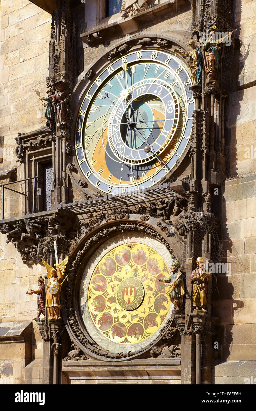 The historic Astronomical Clock in the old town of Prague, Czech