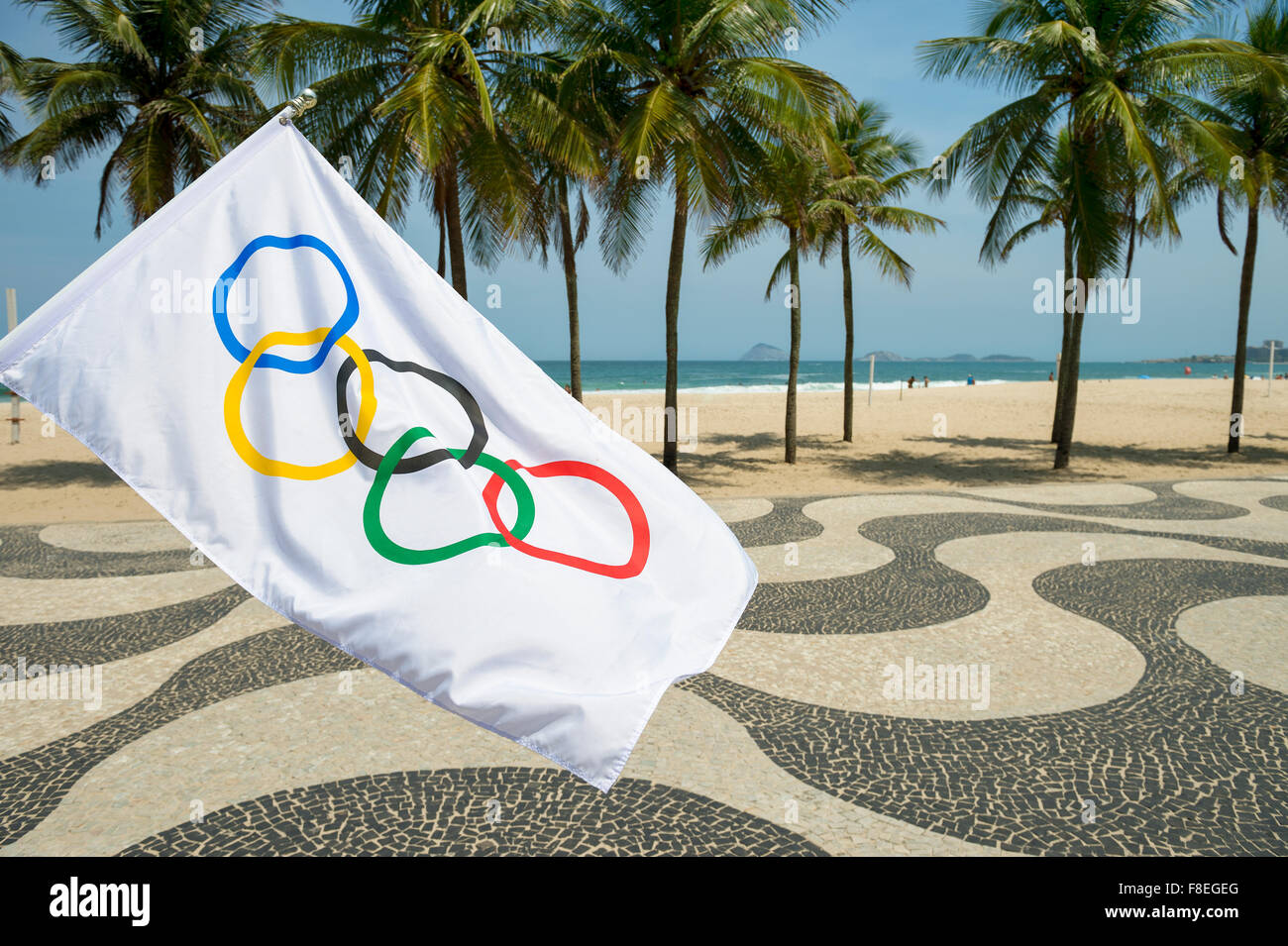 Pattern Iconic Brazil RIO DE JANEIRO, BRAZIL - NOVEMBER 10, 2015: Olympic flag waves in front ...