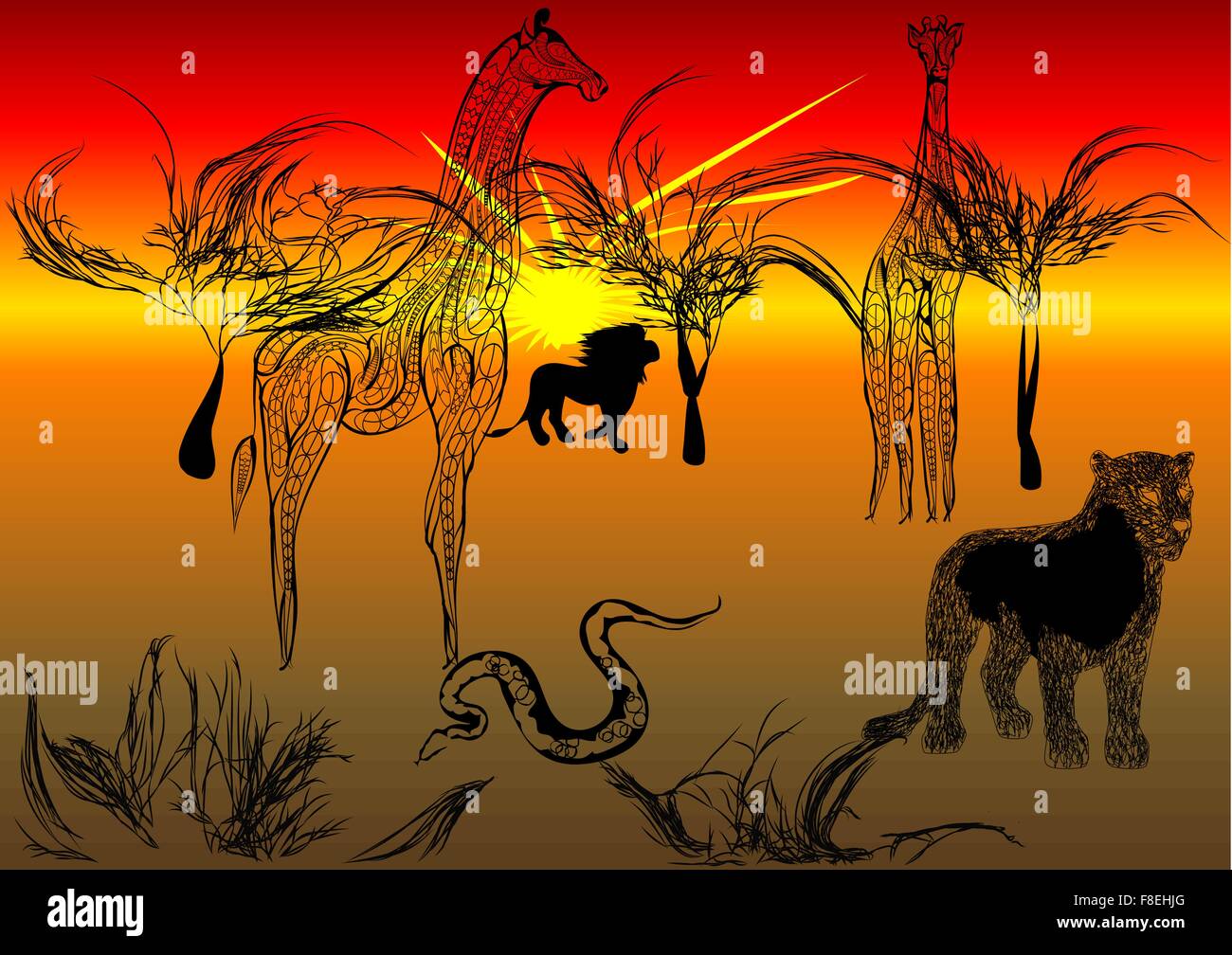 tanzania safari. abstract silhouette of animals and trees against a sunset Stock Vector Image & Art - Alamy tanzania safari. abstract silhouette of animals and trees against a sunset Stock Vector Image & Art - Alamy