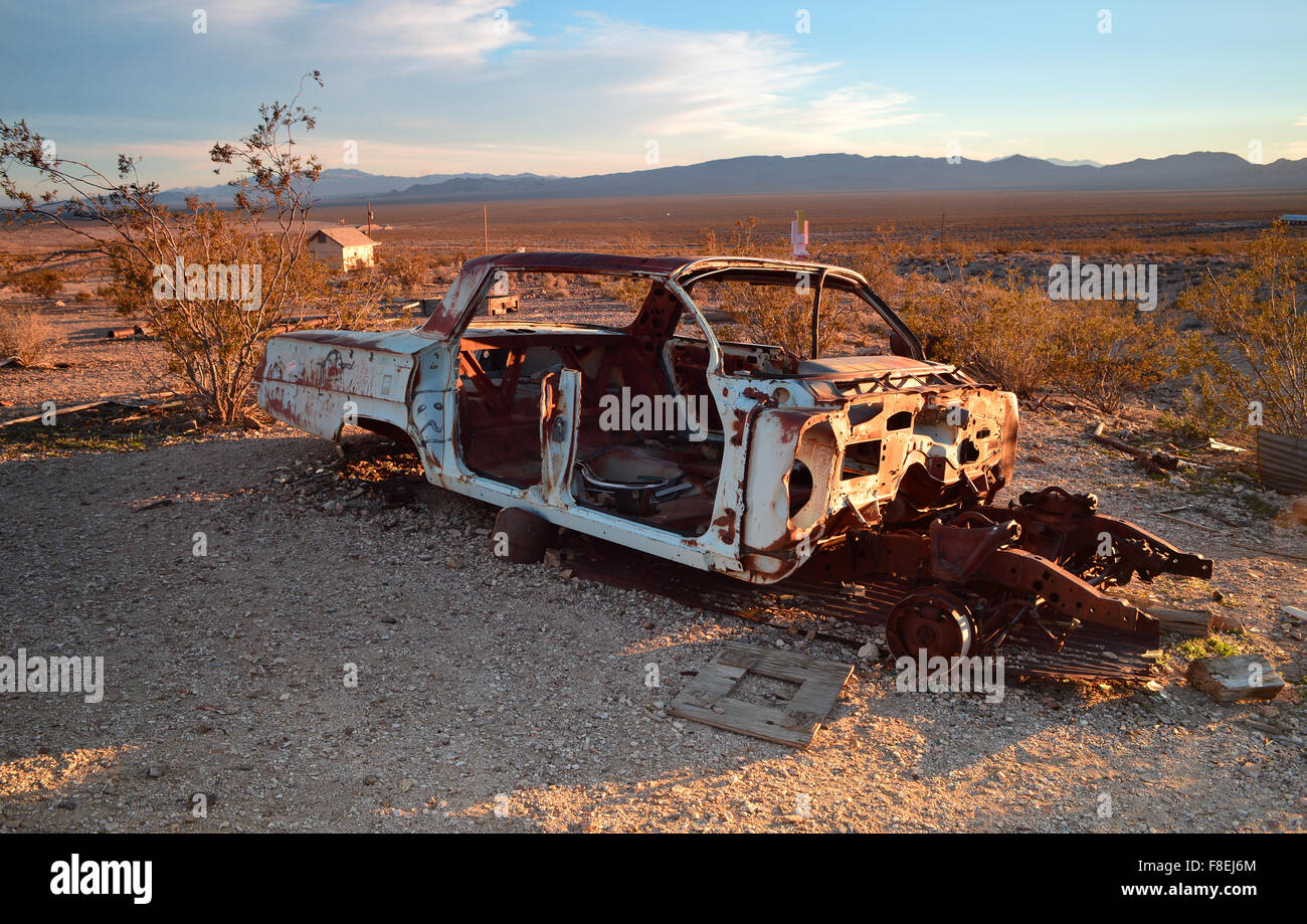 Death Valley National Park, badlands, California, old car Stock Photo