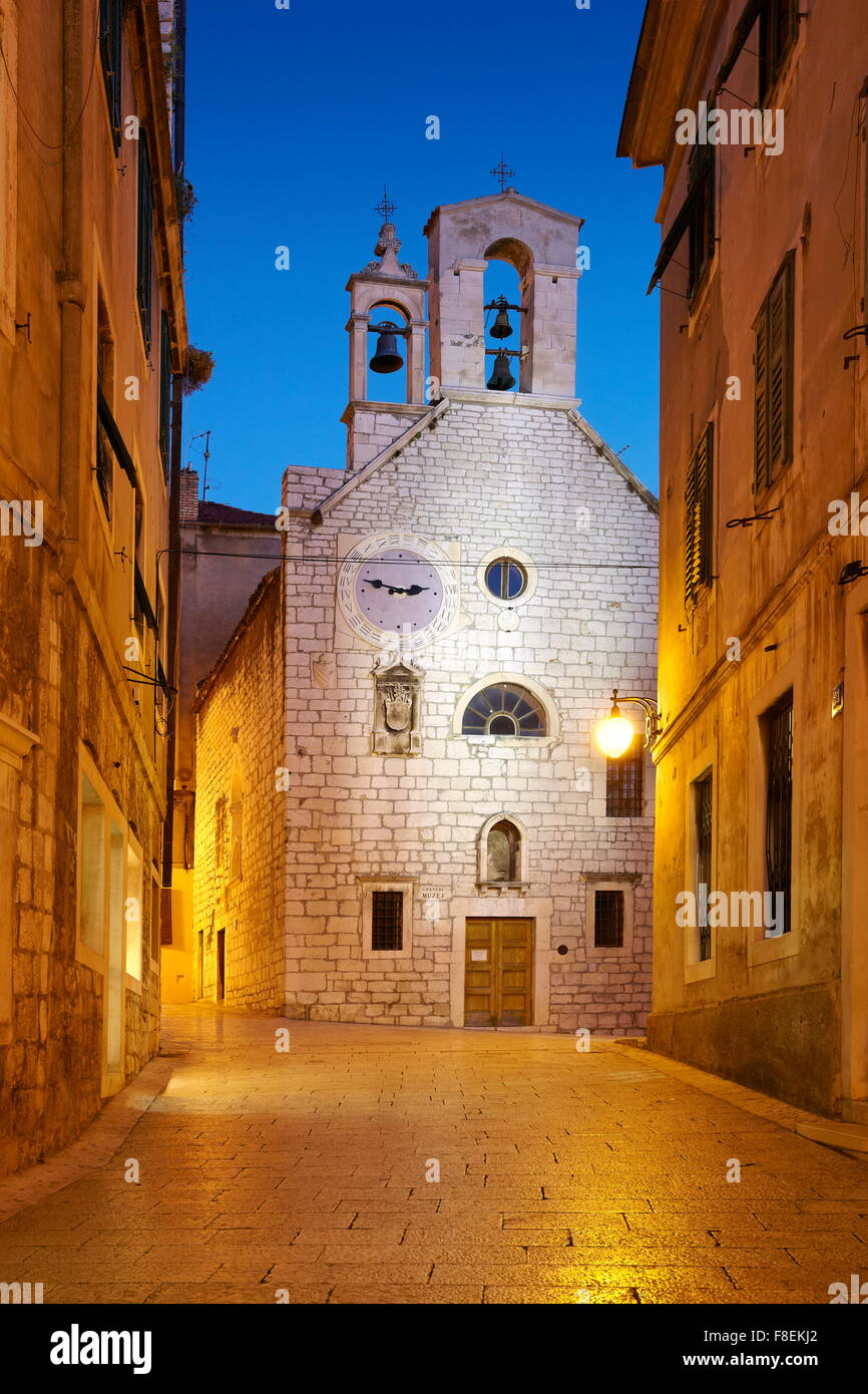 Sibenik, Croatia - Old town street with the Church of Saint Barbara