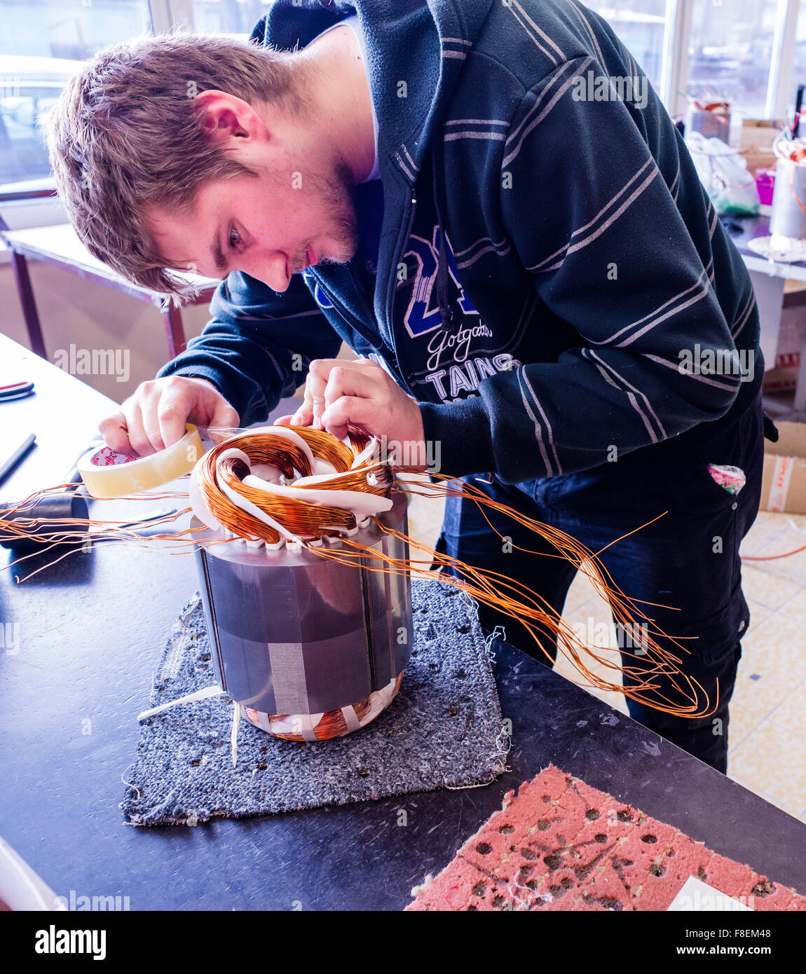Electric motor production, copper Stock Photo Alamy