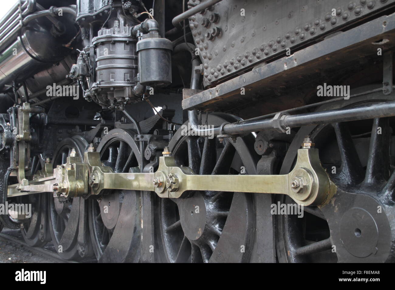 Steam locomotive wheels and rods Stock Photo