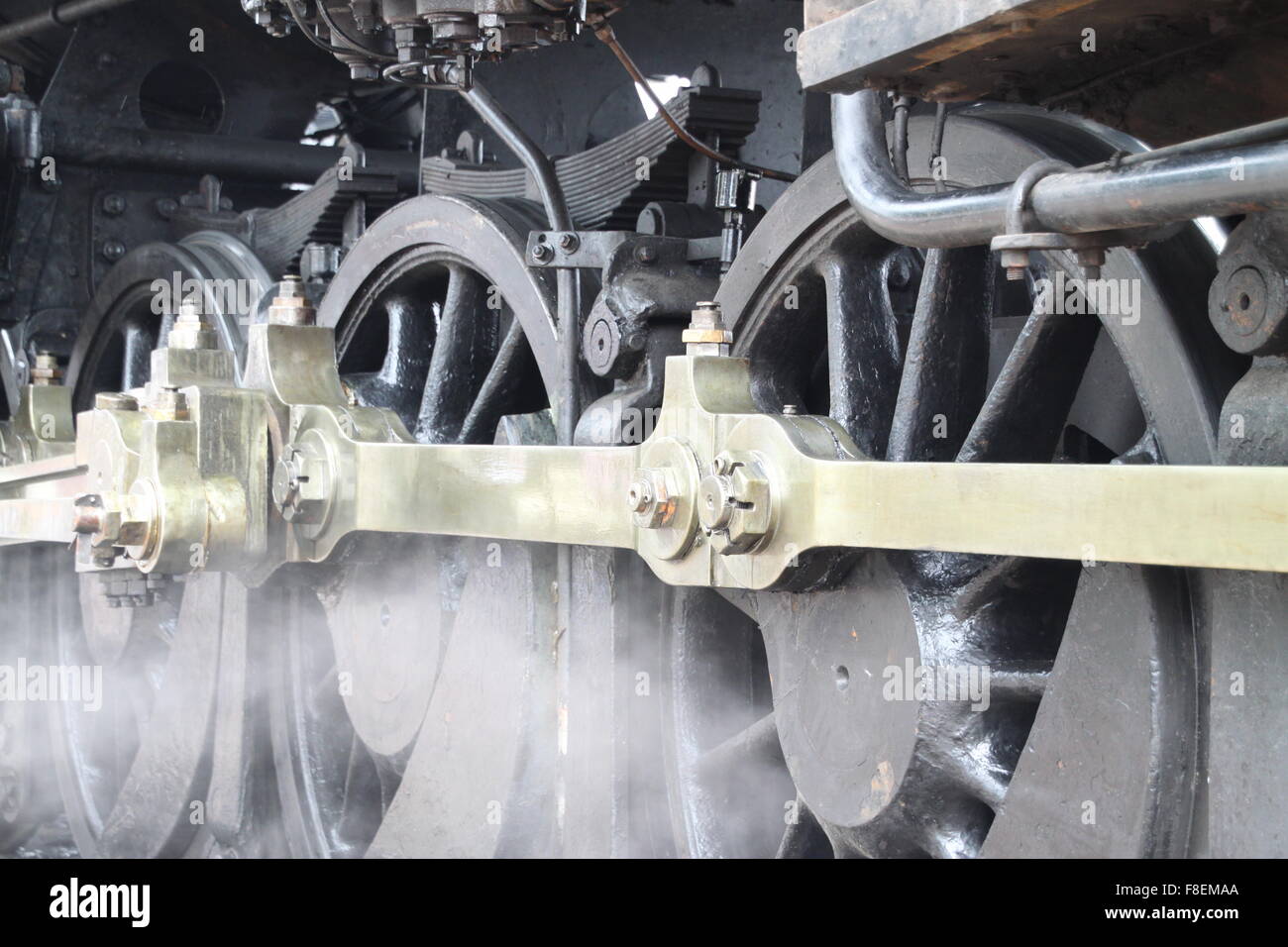 Steam locomotive wheels and rods Stock Photo
