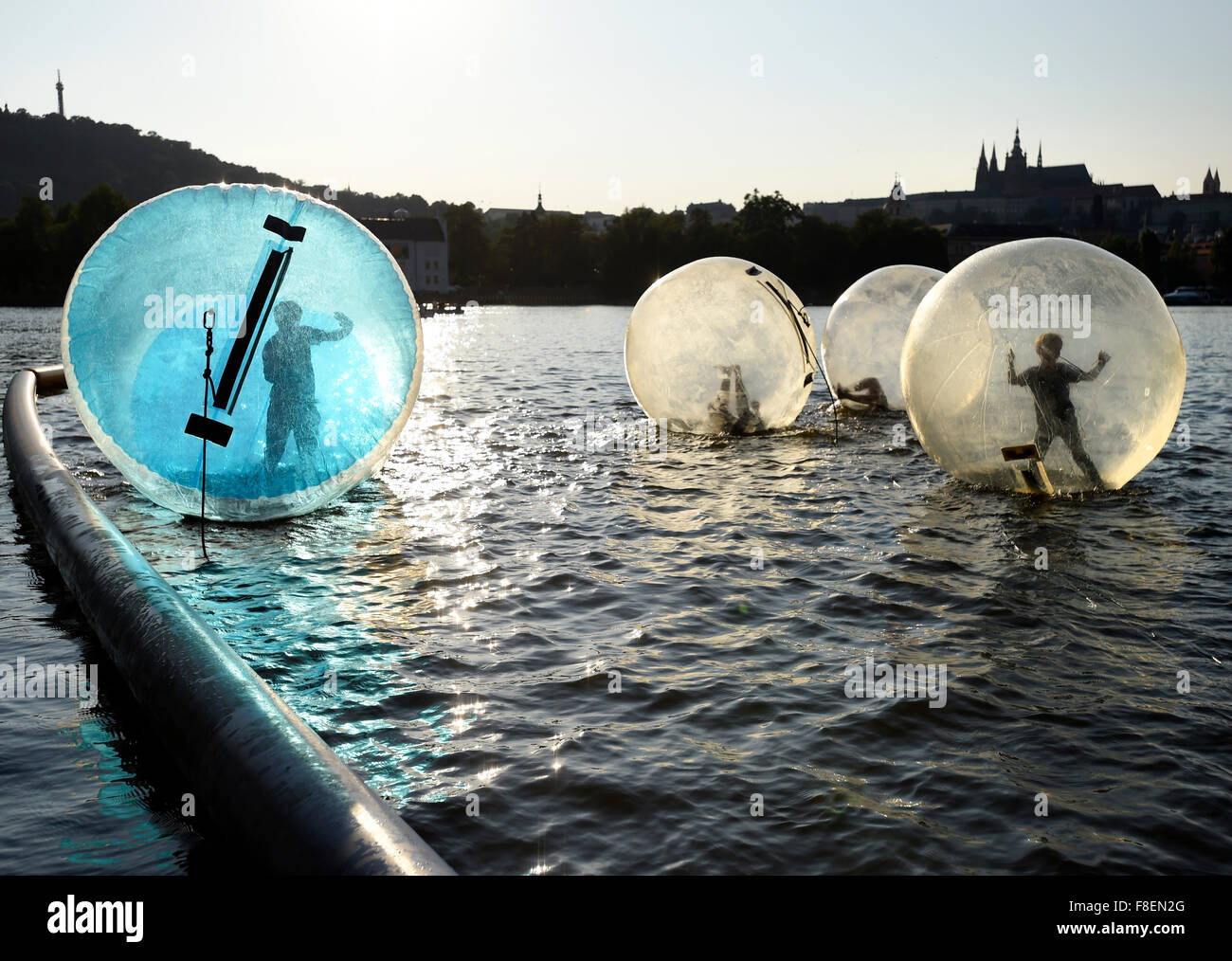 Zorbing, summer atraction at the Vltava river in Prague, Czech Republic, July 16, 2015. (CTK Photo/Roman Vondrous) ***ANNUAL REVIEW 2015 BY CTK*** Stock Photo