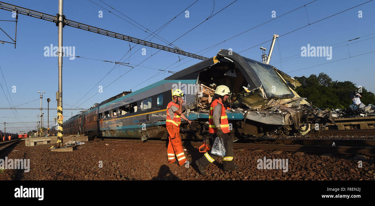 Destroyed Pendolino train after collision with a Polish truck at a rail