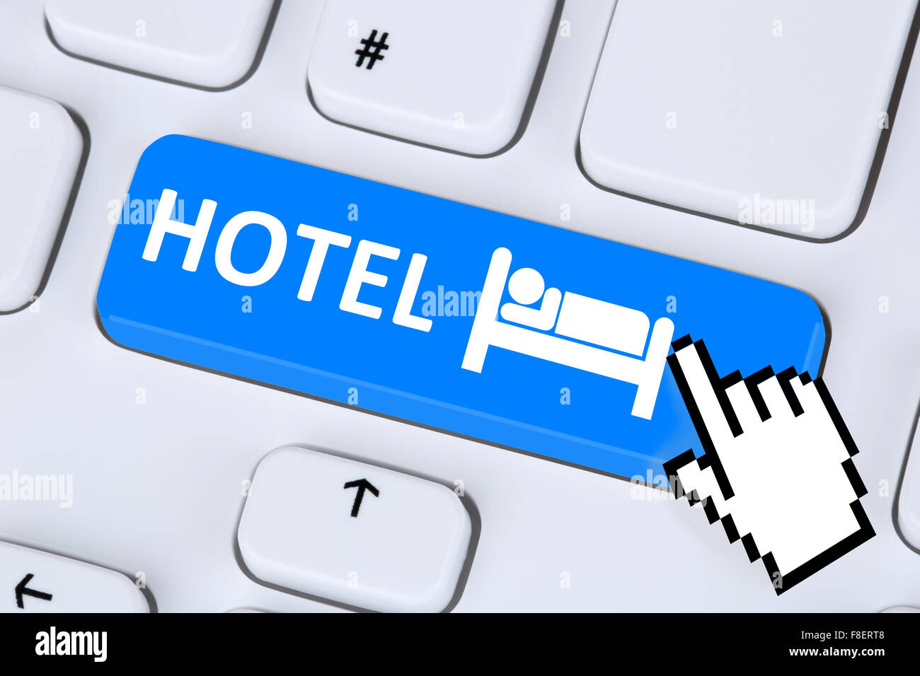 Hotel room online internet booking computer concept Stock Photo