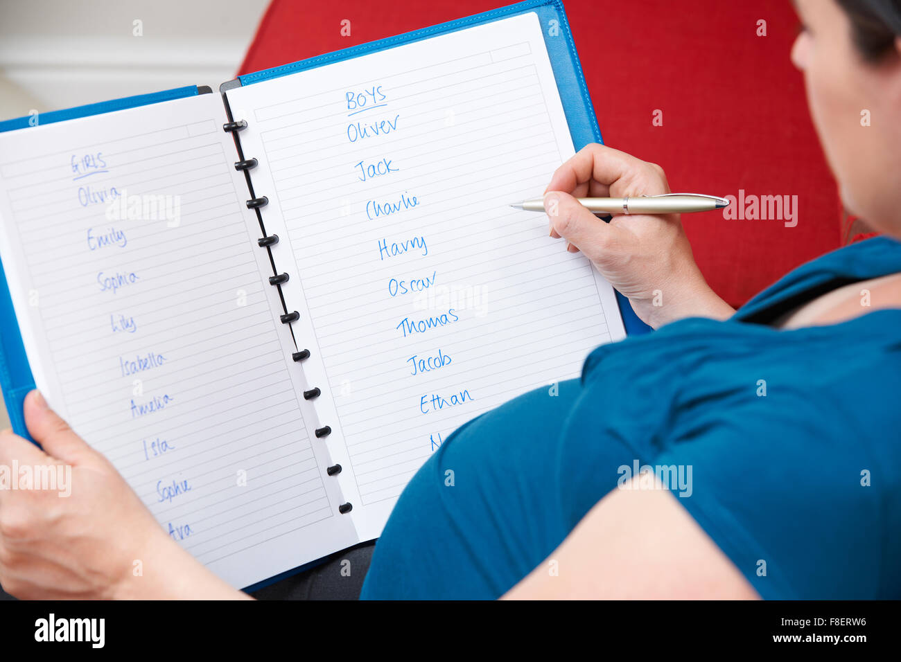 Pregnant Mother Choosing Name For Unborn Baby Stock Photo