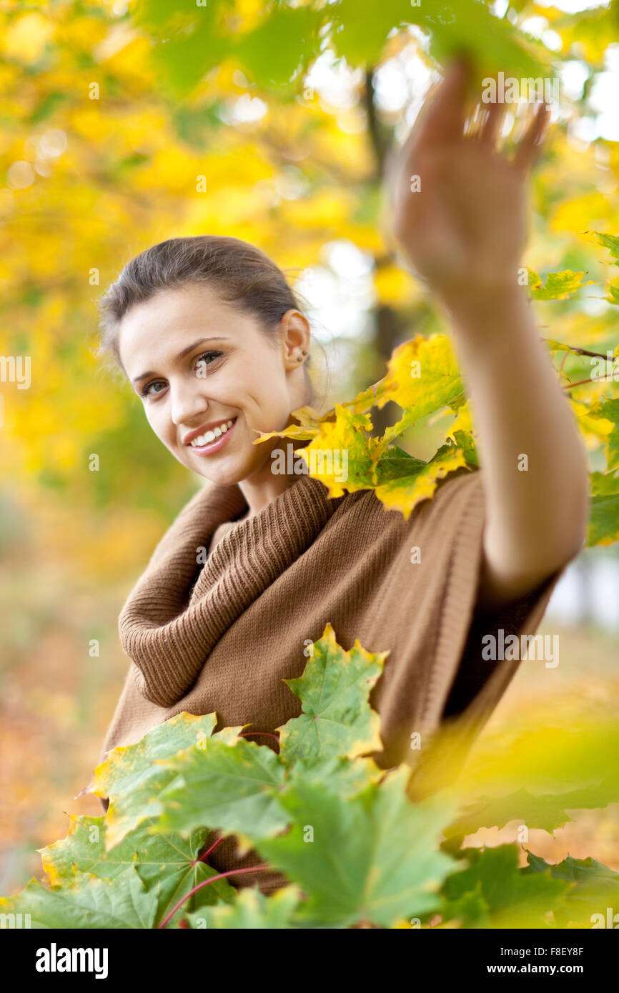 Portrait Of Beauty Woman In Autumn Park Stock Photo Alamy