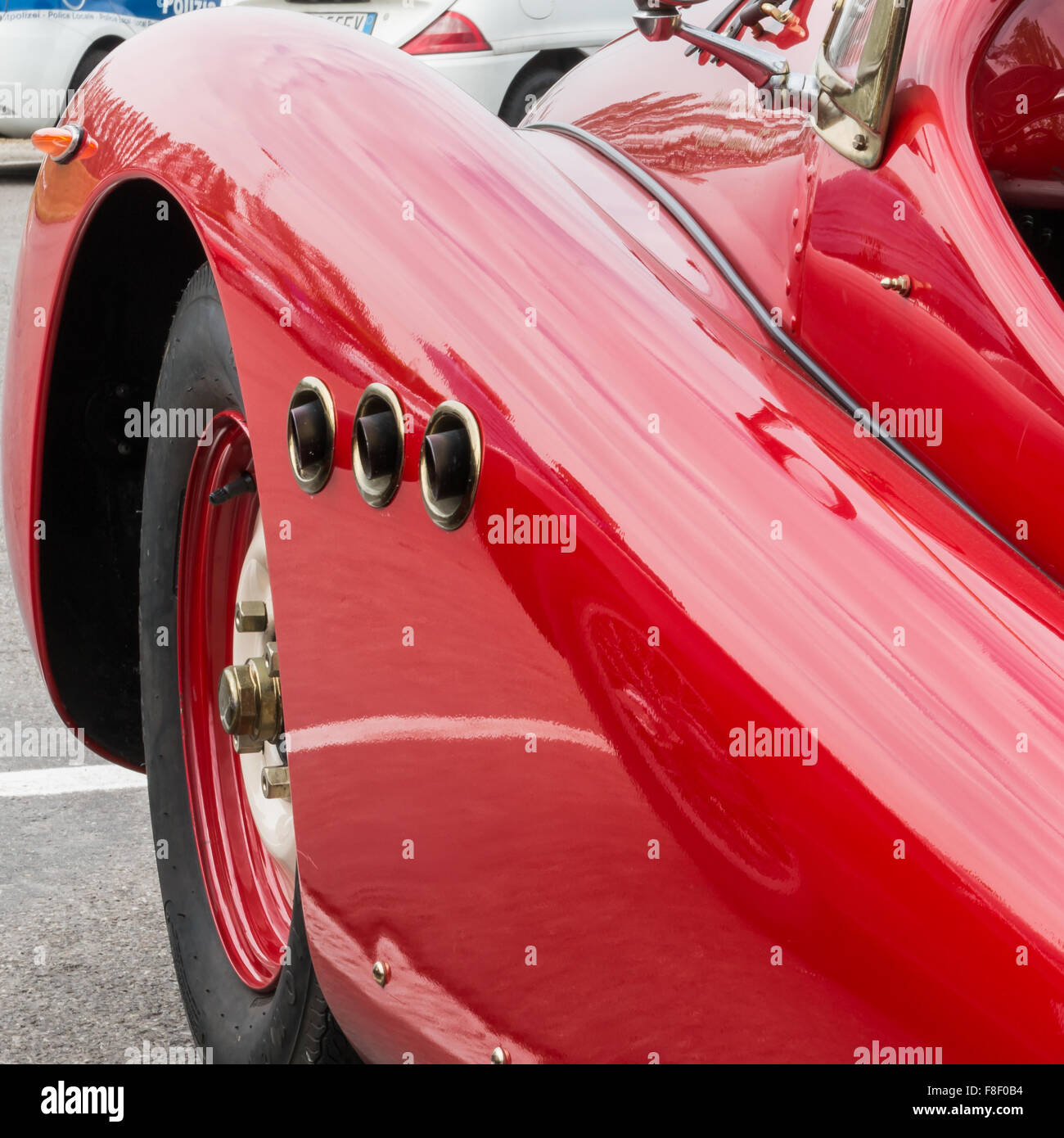 Side Exhaust Pipe Coming Out from Red Vintage Car Stock Photo Alamy