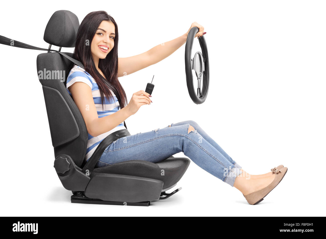 Woman seated at steering wheel hi-res stock photography and images - Alamy