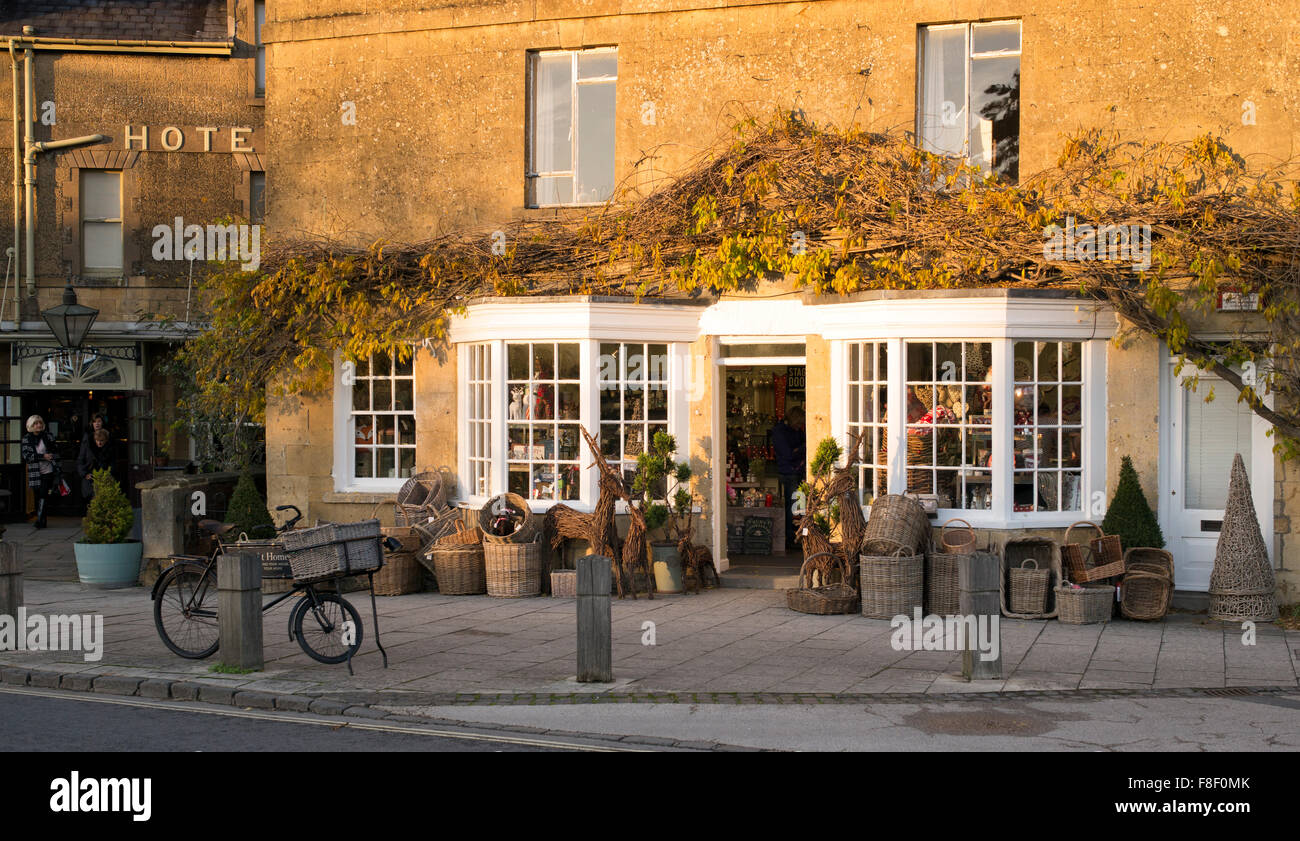 Broadway shop in late afternoon december sunlight. Cotswolds