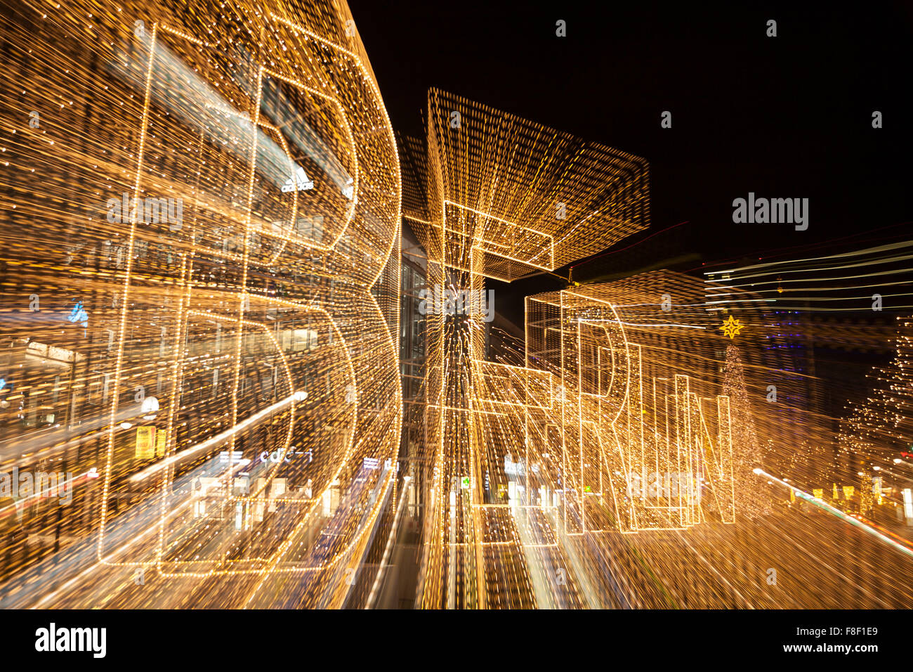 Berlin in letters with light trails Stock Photo