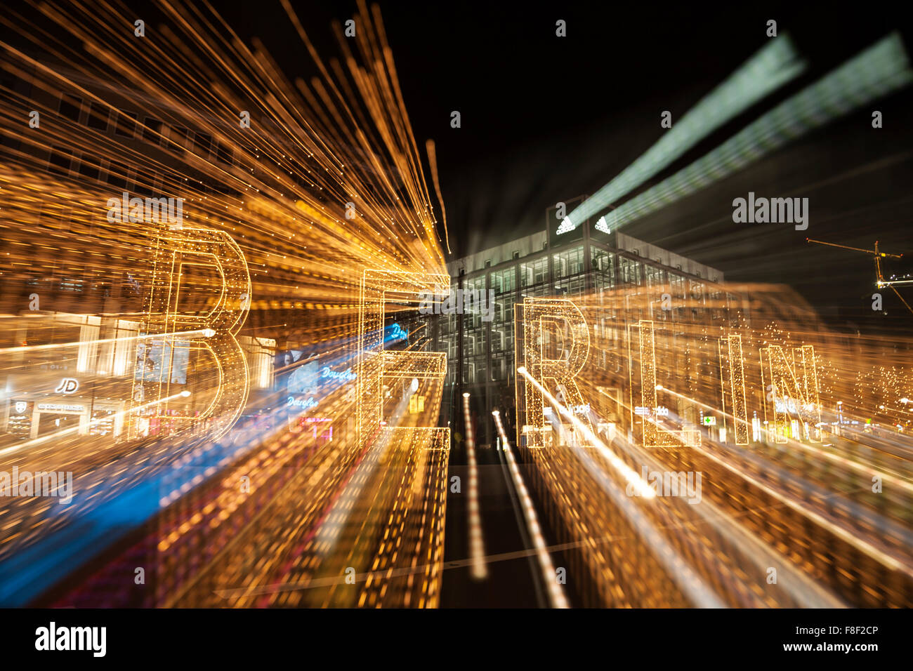 Berlin in letters with light trails at christmas time Stock Photo