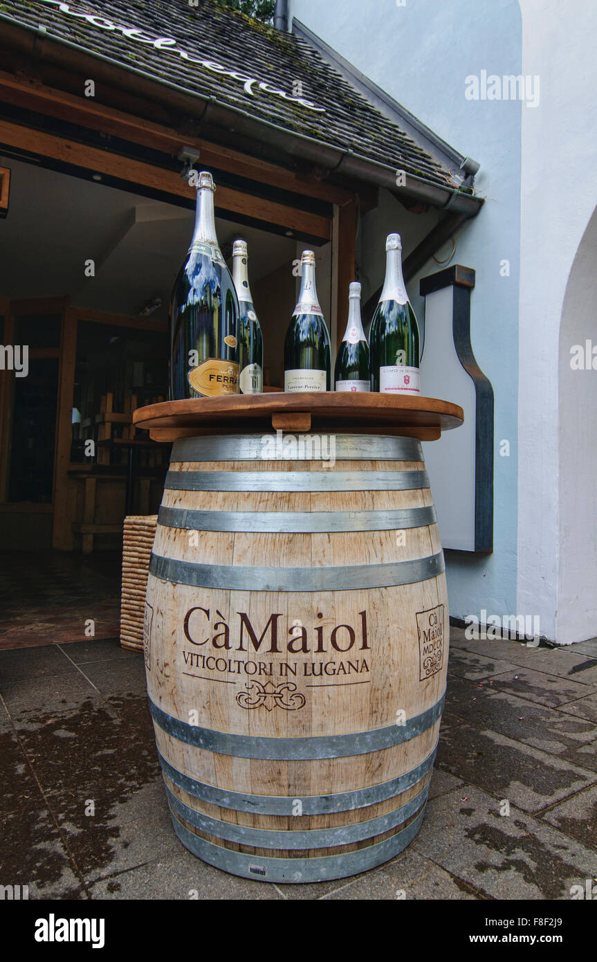 Bottles of wine in town center of Ortisei (St. Ulrich) in the Dolomites