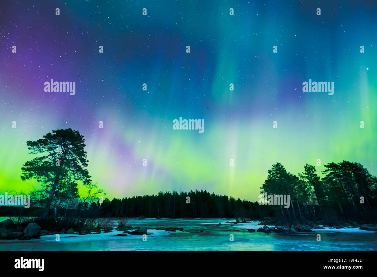 Colorful Northern (Aurora borealis) in the Stock Photo