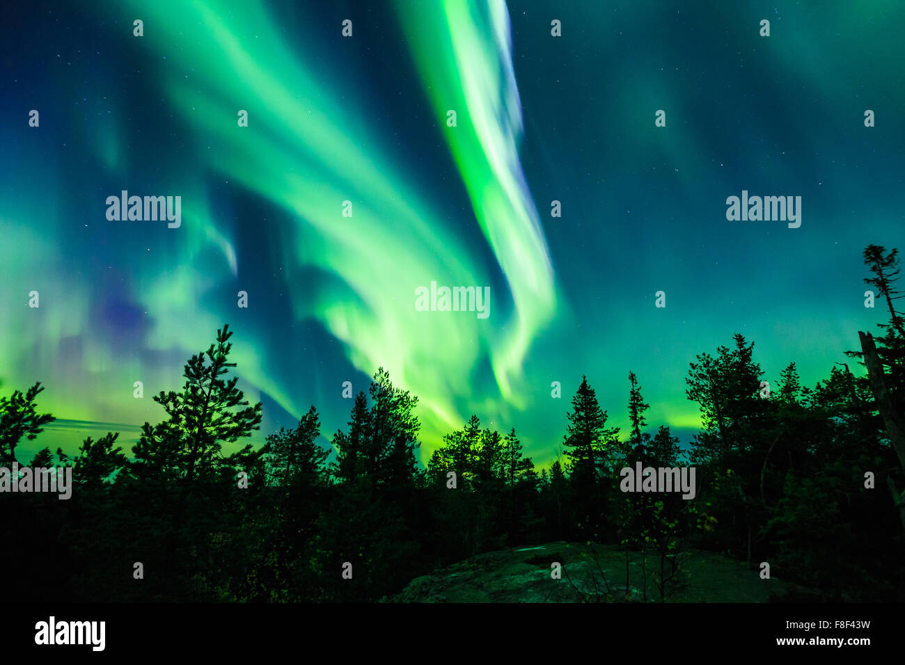 Colorful Northern lights (Aurora borealis) in the sky Stock Photo