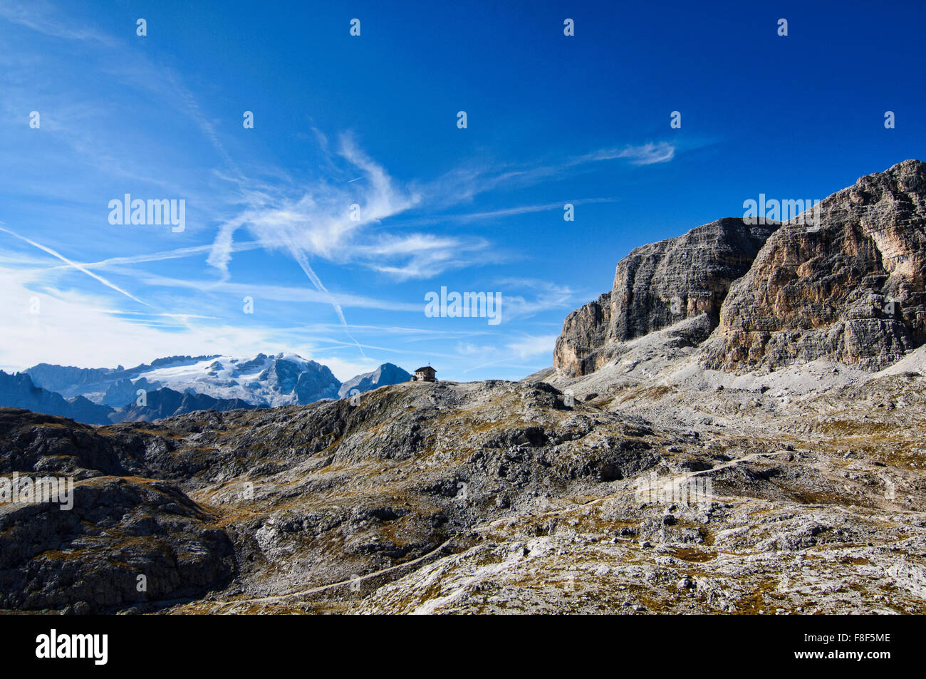 View from the Franz Kostner Hut in the Dolomites, Italy Stock Photo