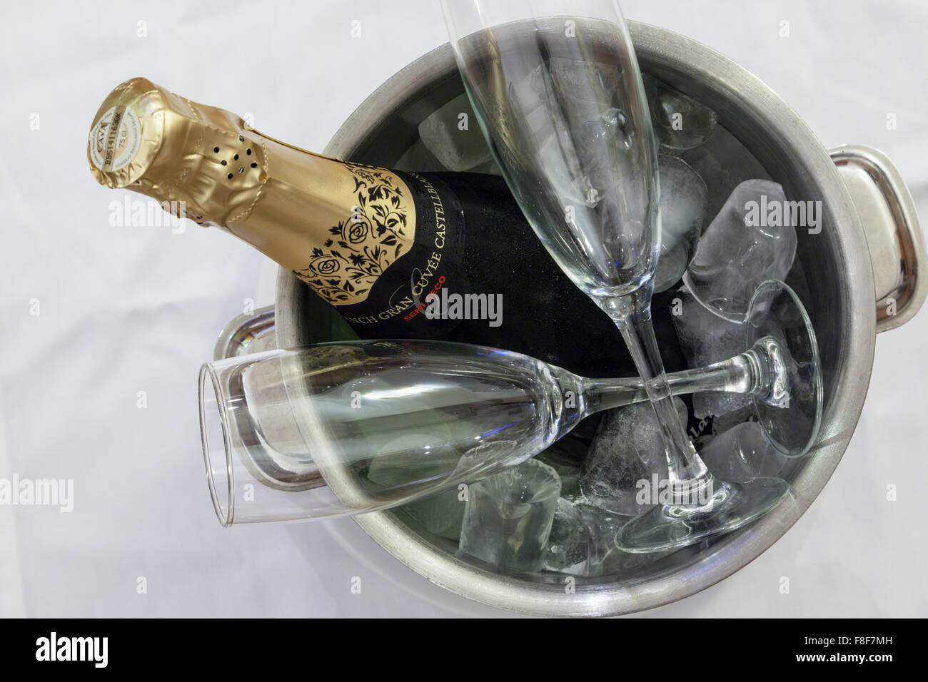 Bottle of Castellblanch Cava in an ice bucket for a romantic evening in